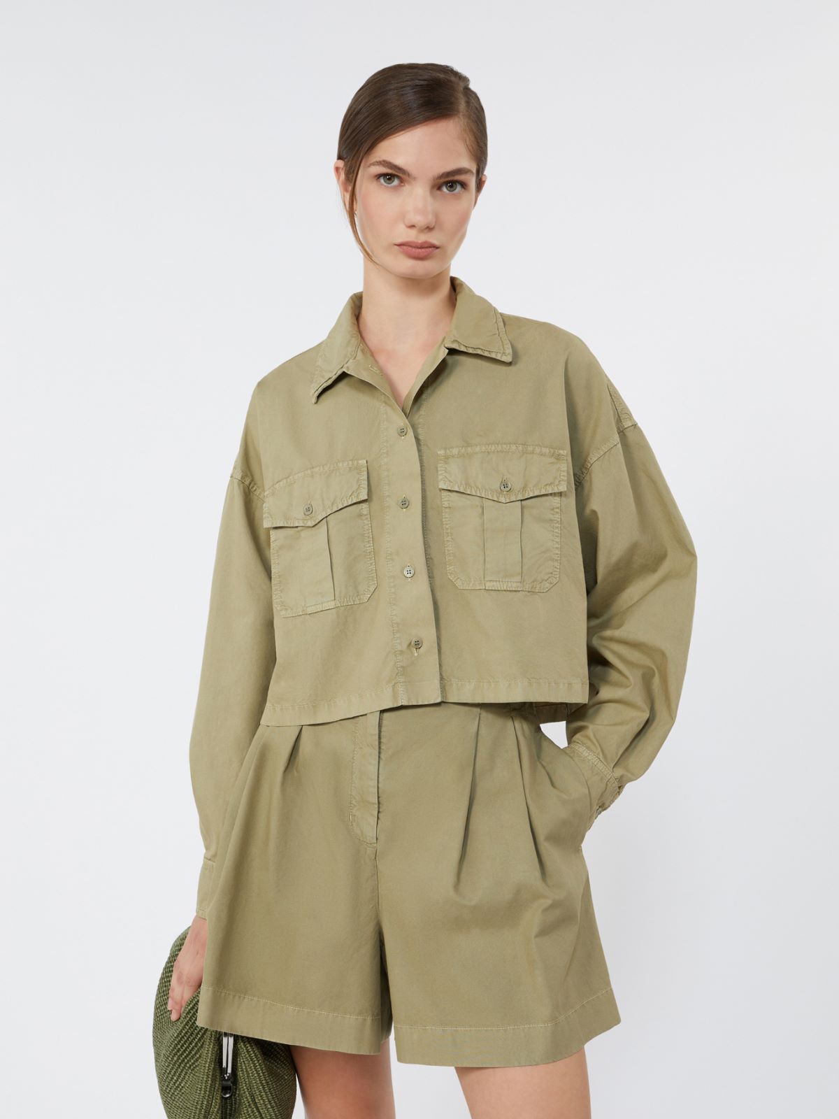 Boxy cotton Panama shirt - OLIVE GREEN - Weekend - 4