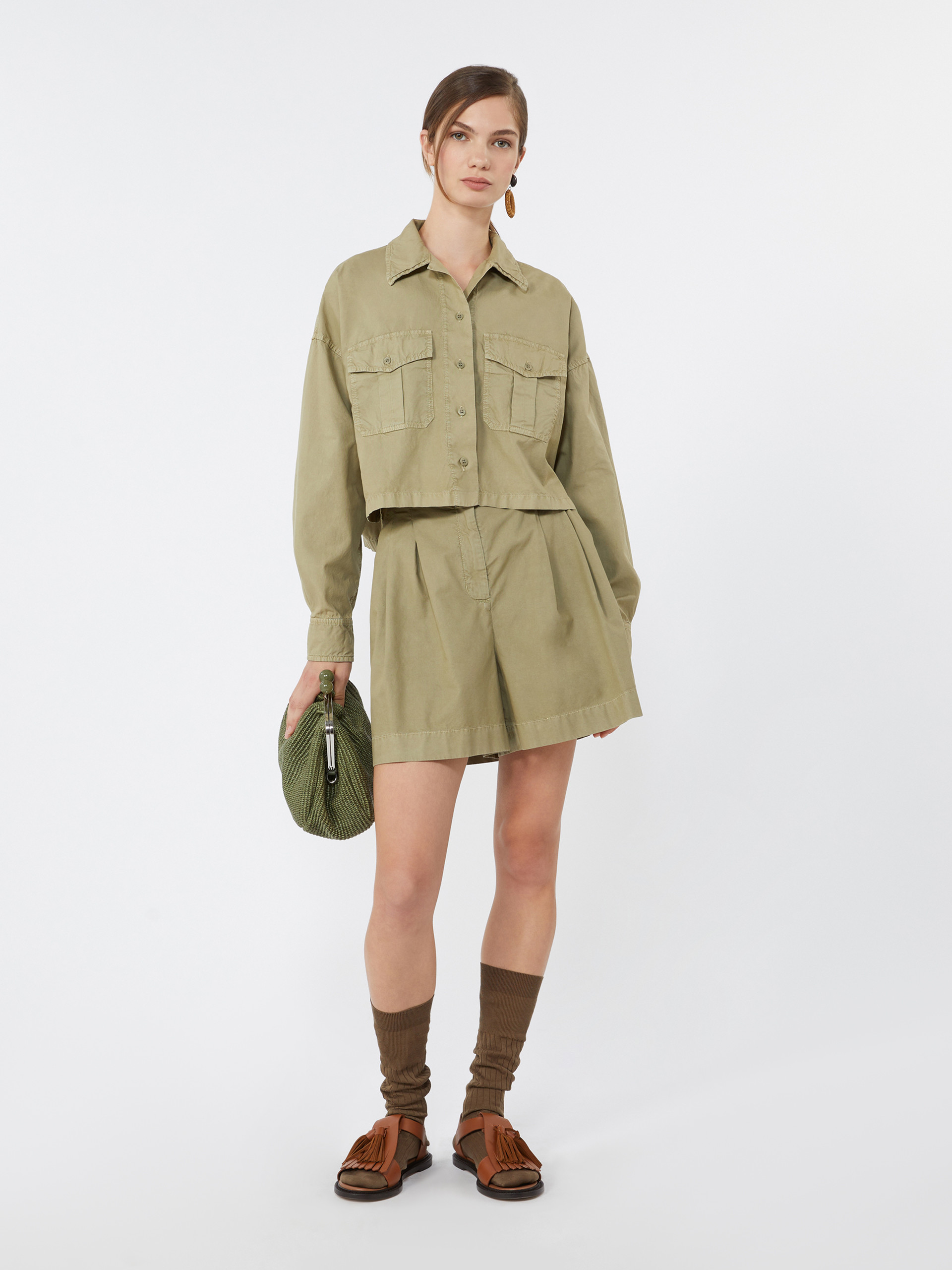 Boxy cotton Panama shirt - OLIVE GREEN - Weekend Max Mara