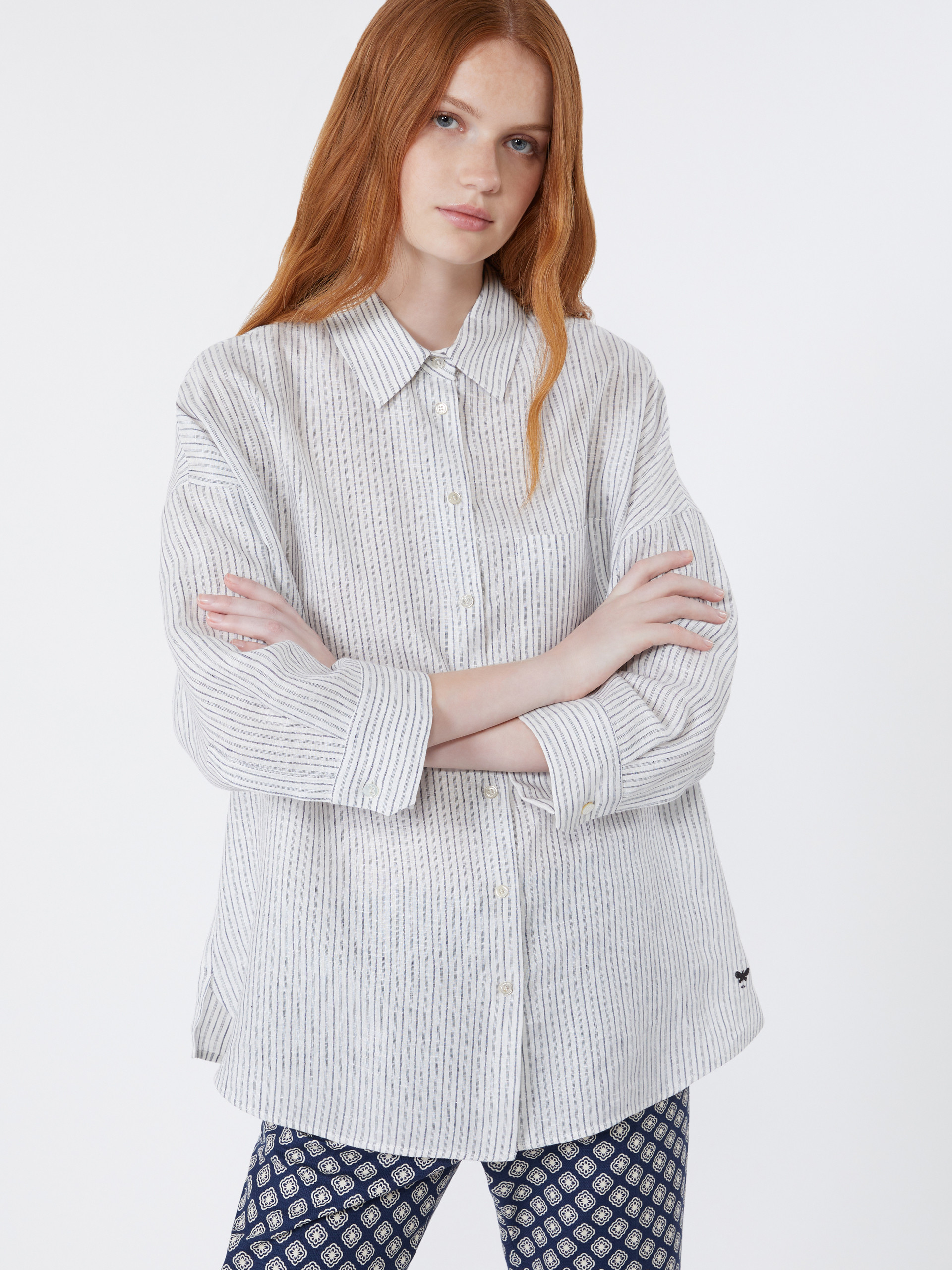 Striped linen canvas shirt - NAVY - Weekend Max Mara - 4