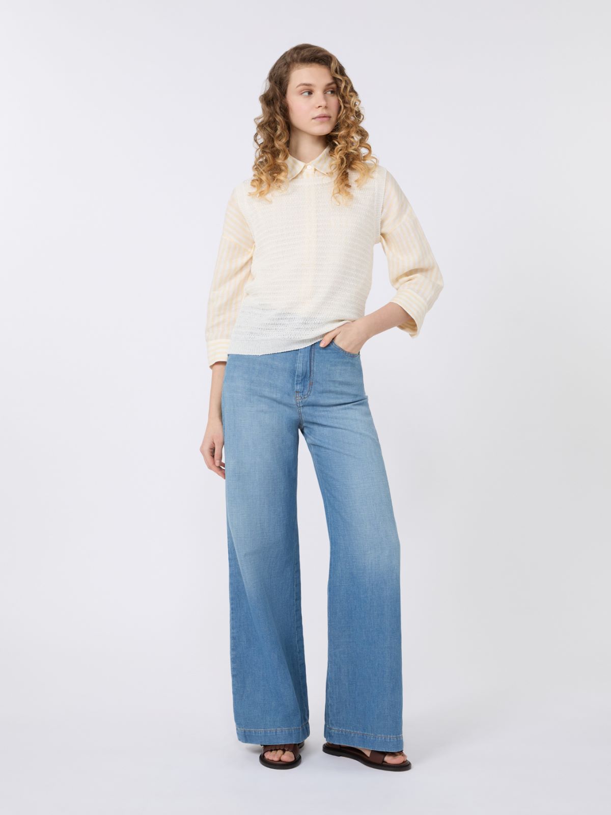 Striped linen canvas shirt - LIGHT YELLOW - Weekend