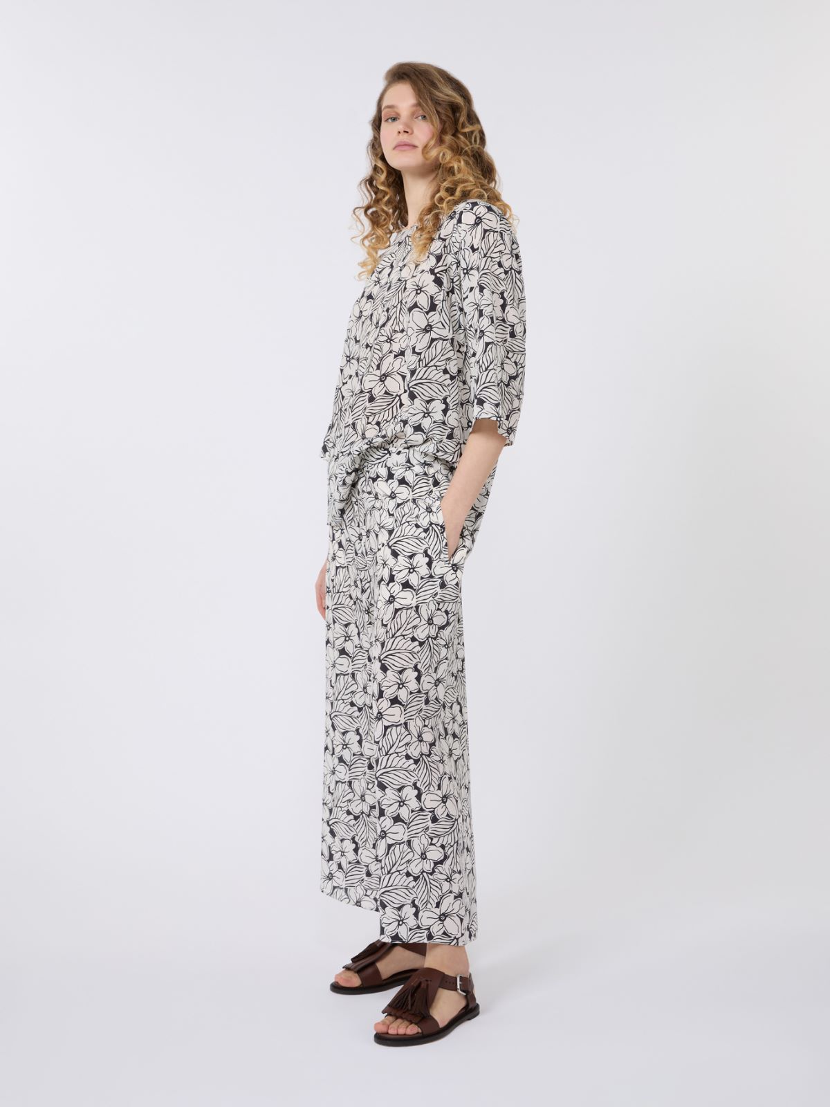 Printed silk crêpe de Chine blouse - BLACK - Weekend