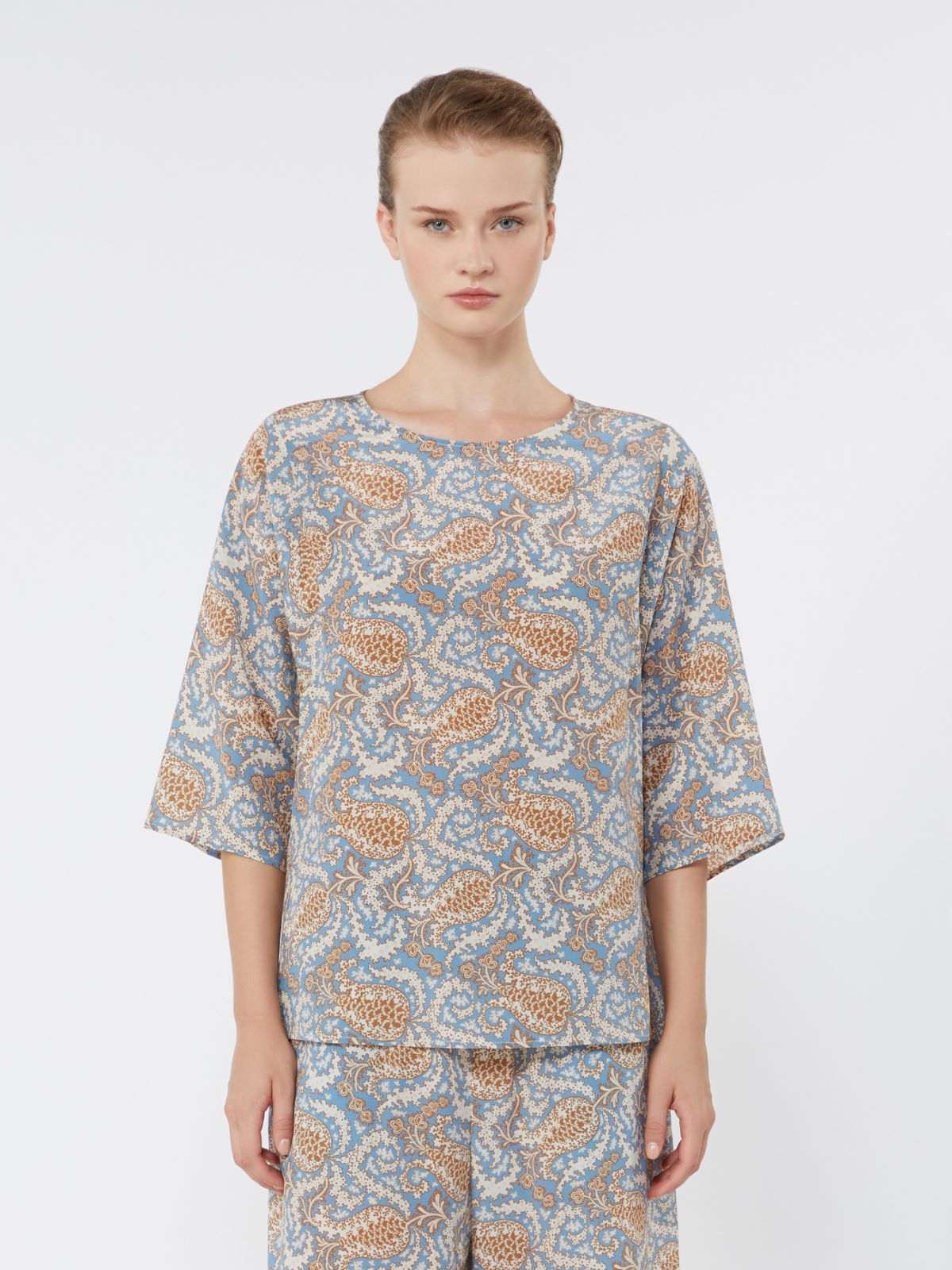 Printed silk crêpe de Chine blouse - LIGHT BLUE - Weekend - 2