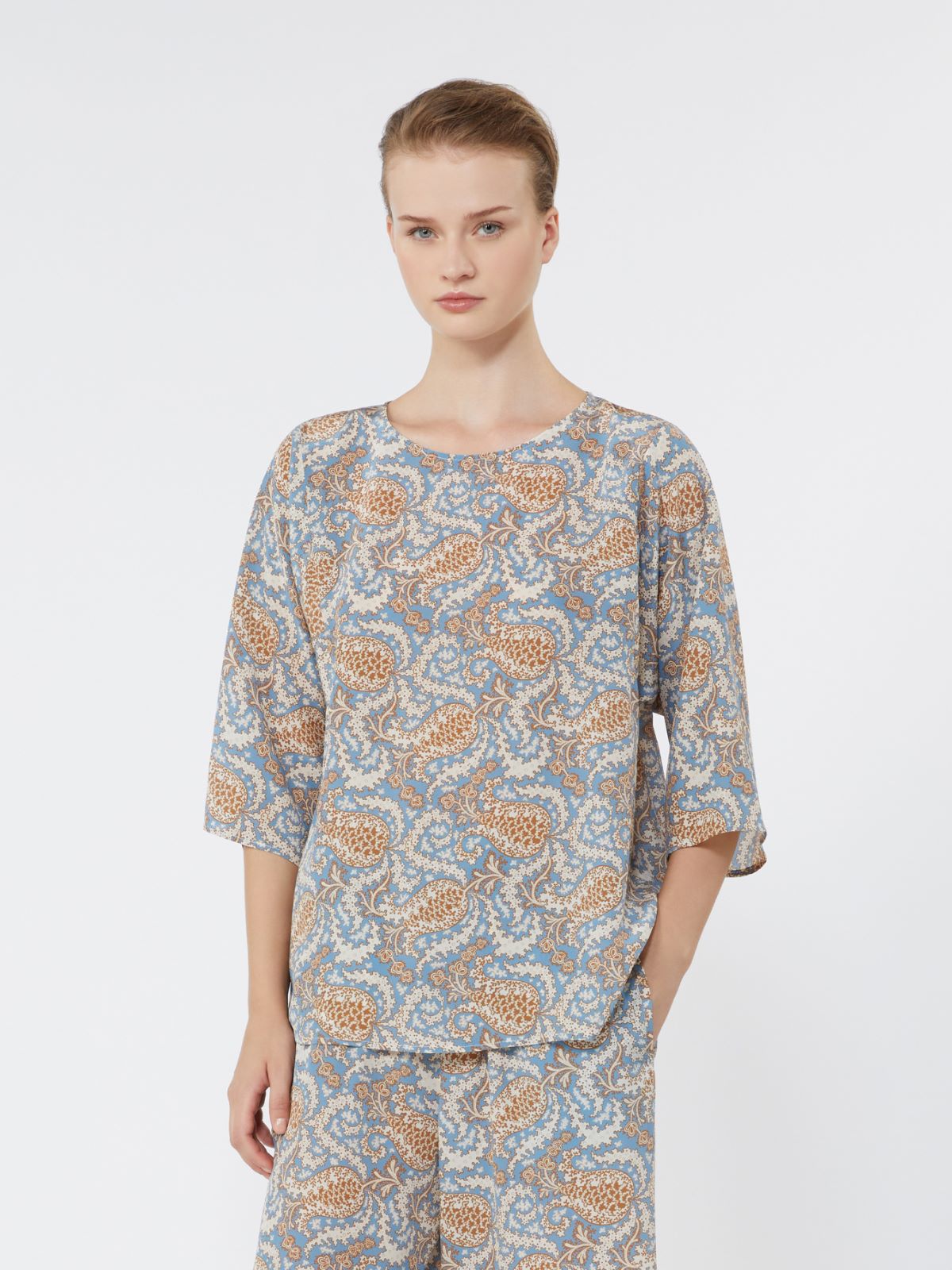 Printed silk crêpe de Chine blouse - LIGHT BLUE - Weekend - 4
