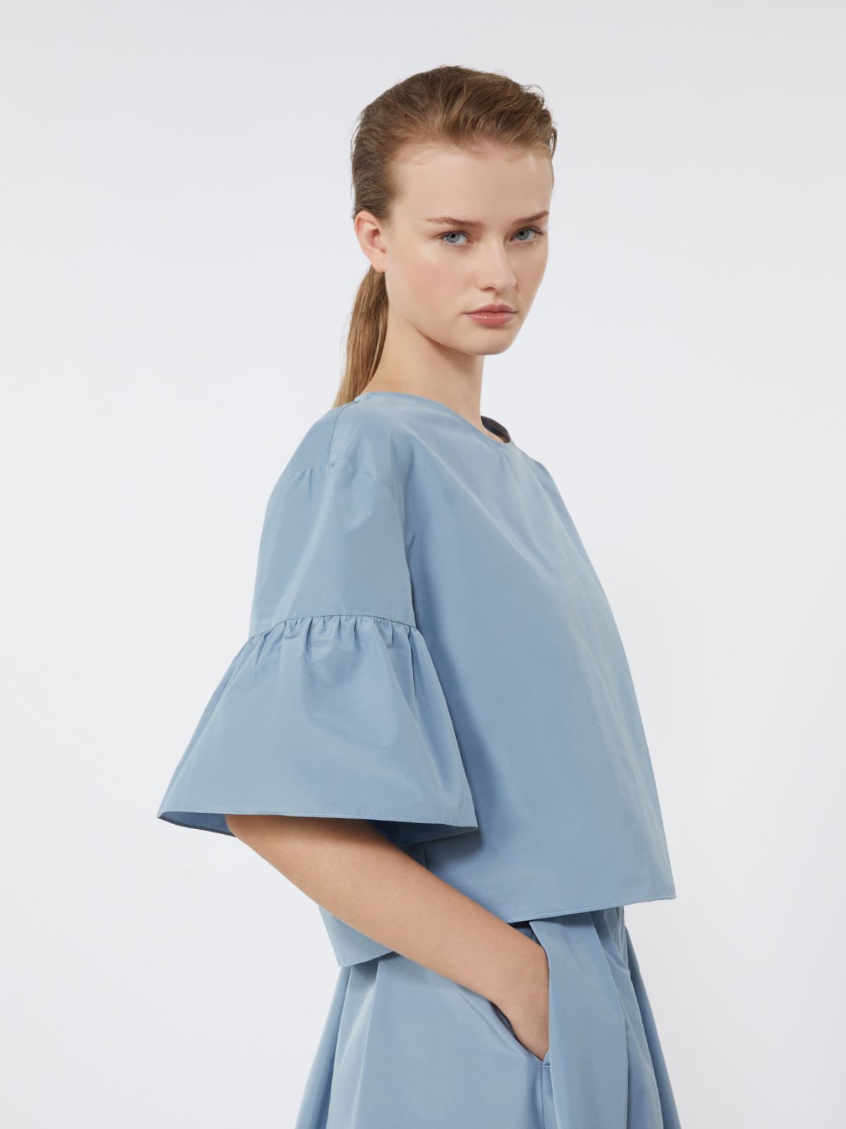 Cotton taffeta cropped blouse - LIGHT BLUE - Weekend - 4