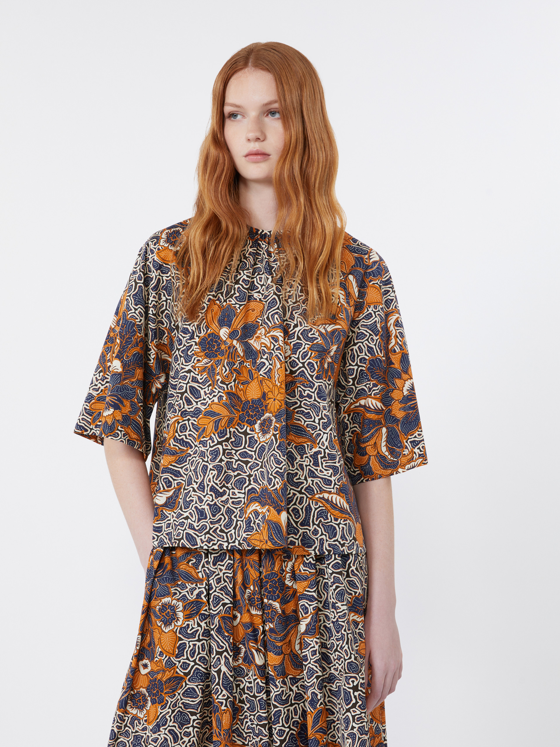 Printed cotton poplin blouse - NAVY - Weekend Max Mara - 4