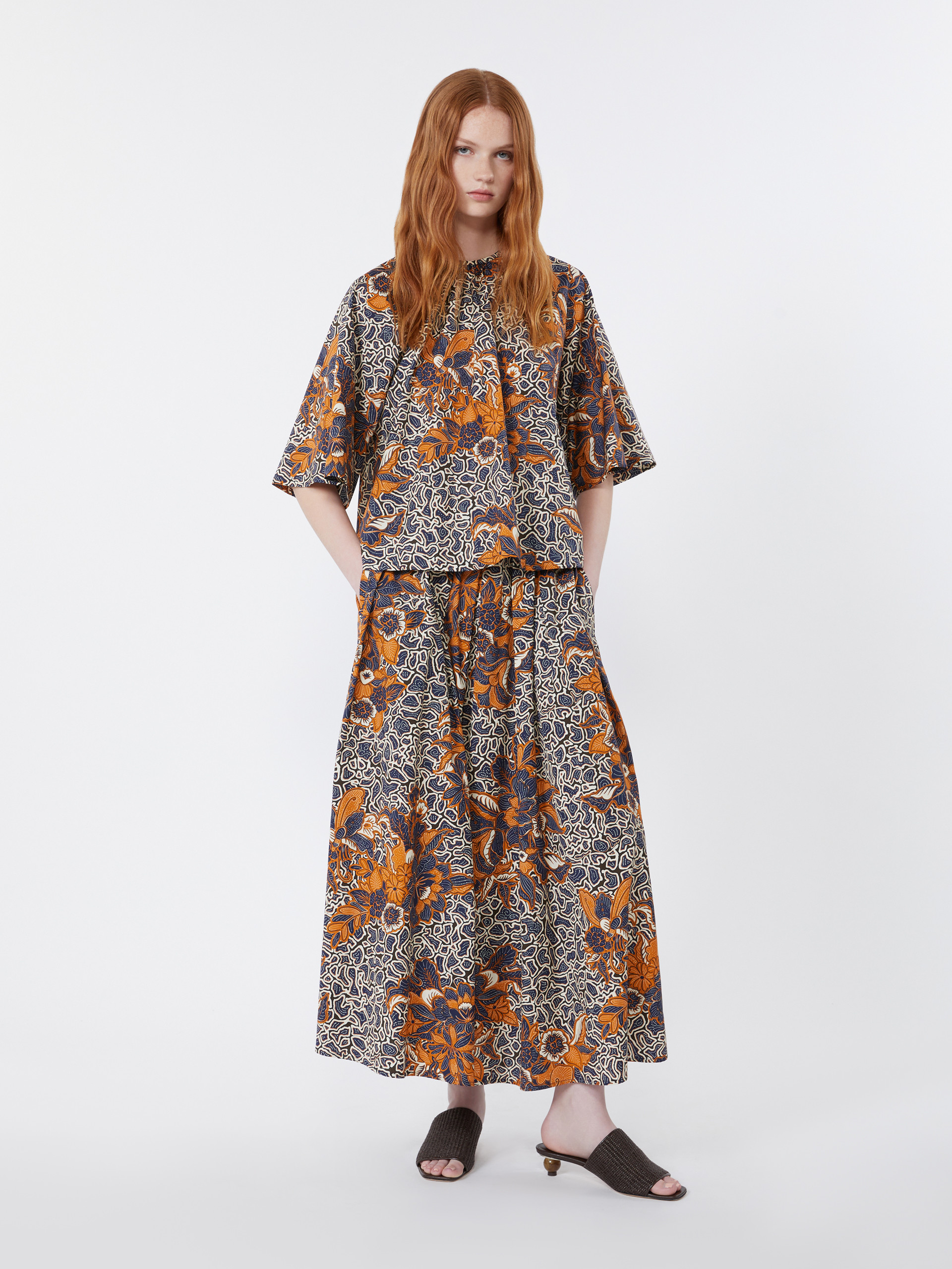 Printed cotton poplin blouse - NAVY - Weekend Max Mara
