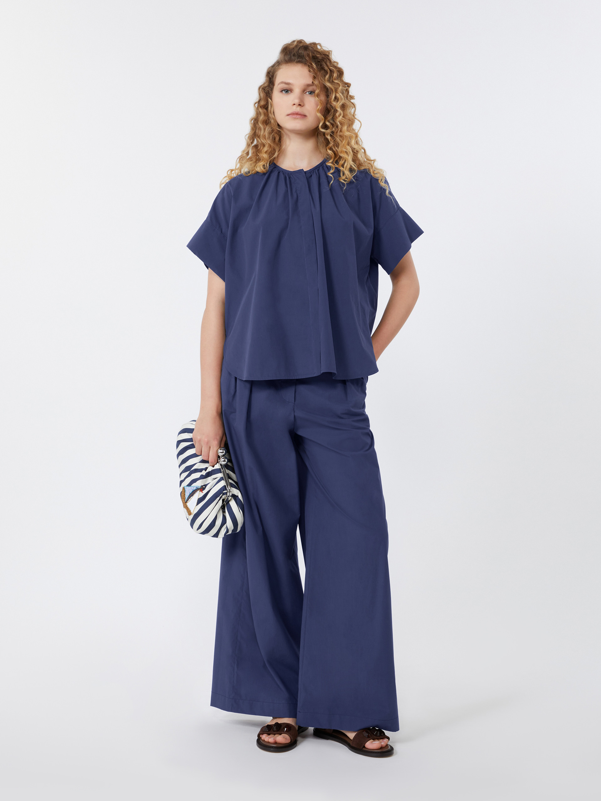 Cotton poplin crew-neck shirt - NAVY - Weekend Max Mara