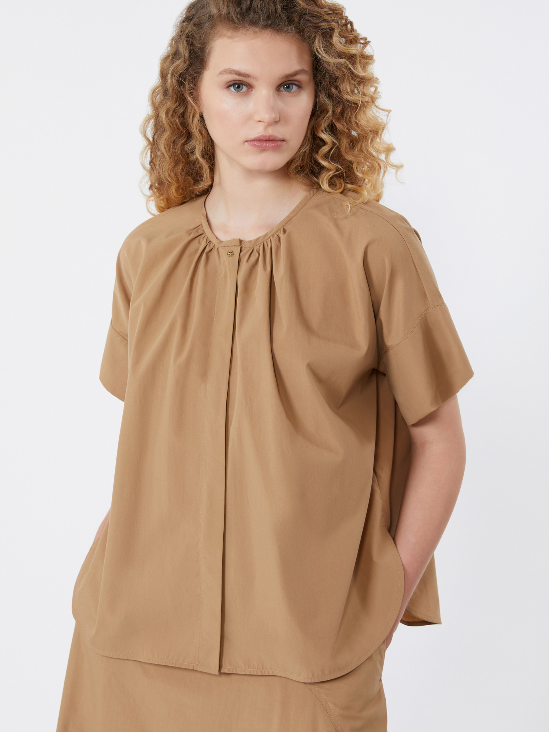 Cotton poplin crew-neck shirt - TOBACCO - Weekend Max Mara - 4