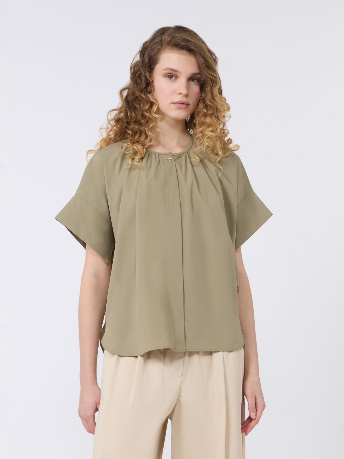 Cotton poplin crew-neck shirt - OLIVE GREEN - Weekend - 2
