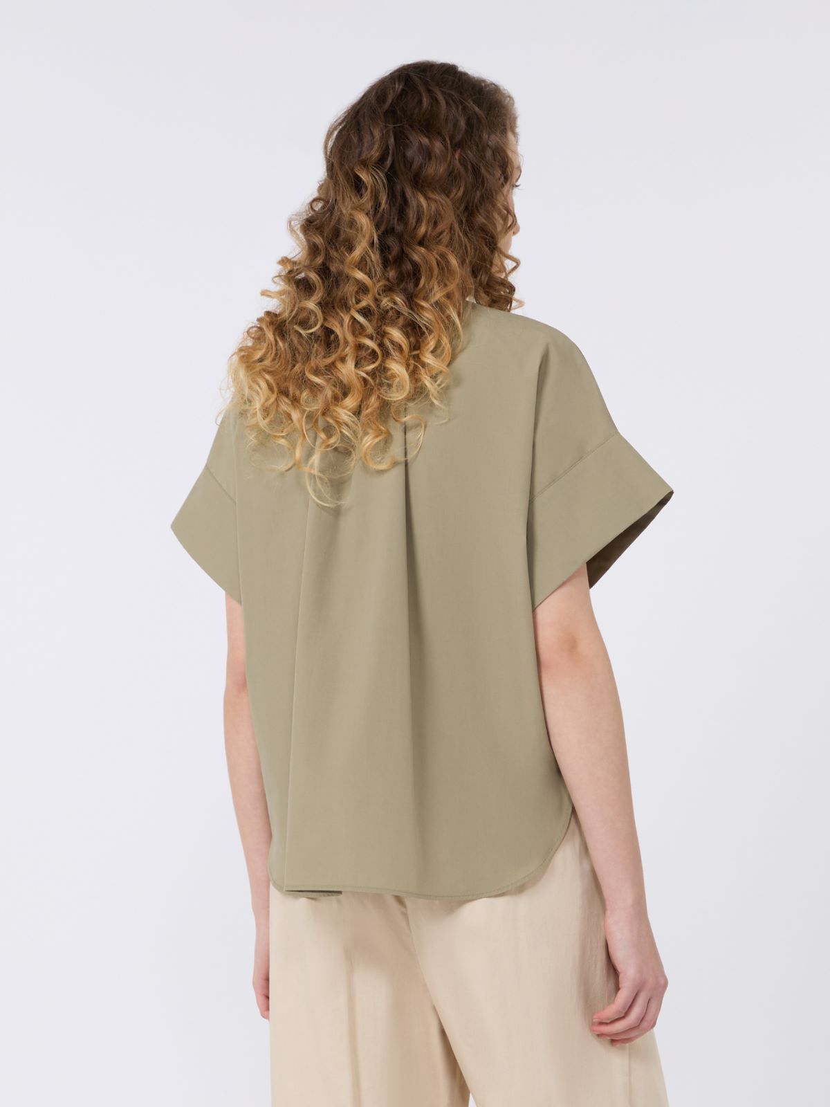 Cotton poplin crew-neck shirt - OLIVE GREEN - Weekend - 3