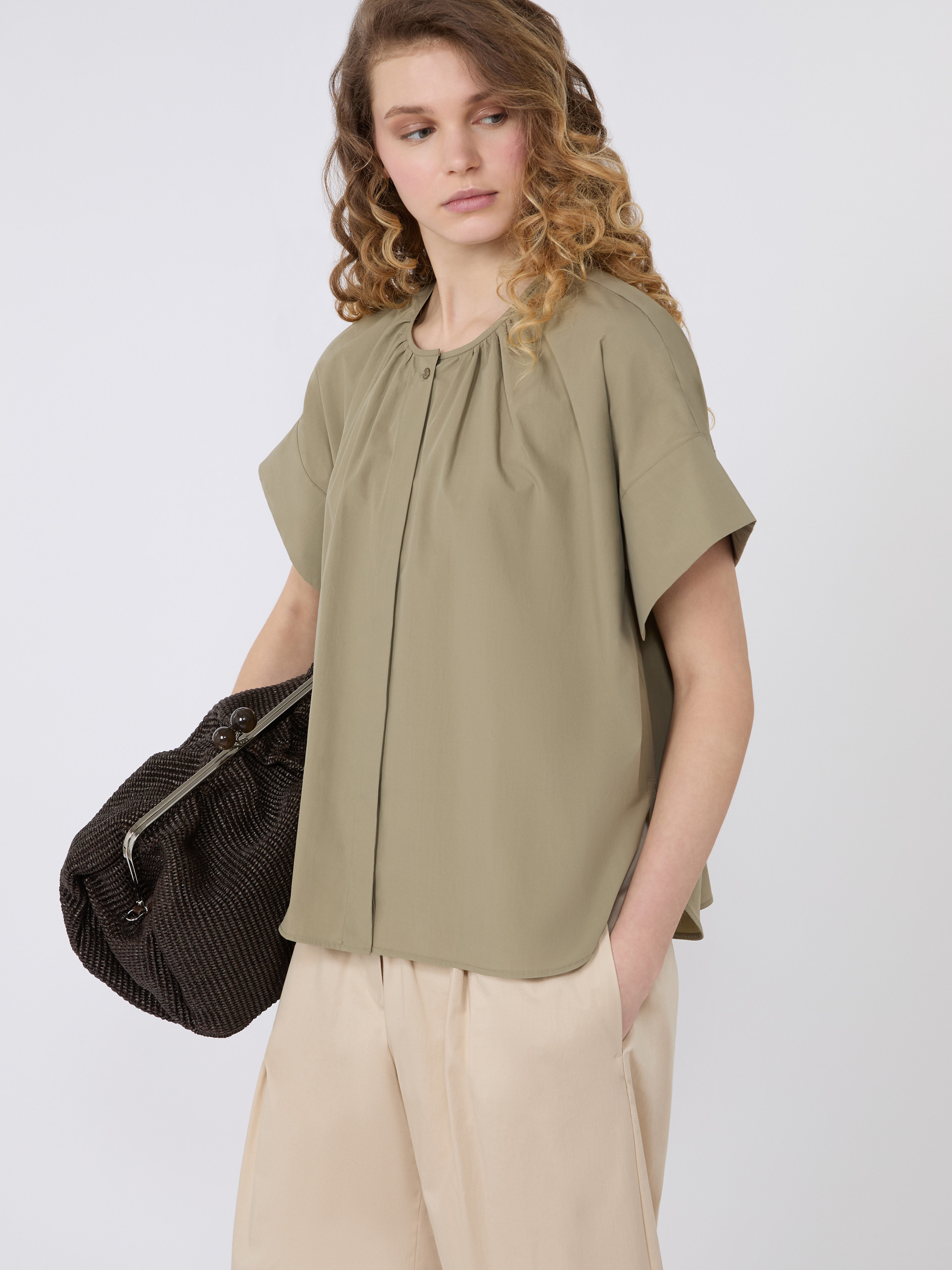 Cotton poplin crew-neck shirt - OLIVE GREEN - Weekend Max Mara - 4