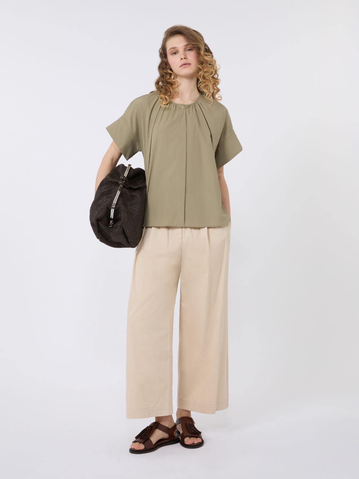 Cotton poplin crew-neck shirt - OLIVE GREEN - Weekend