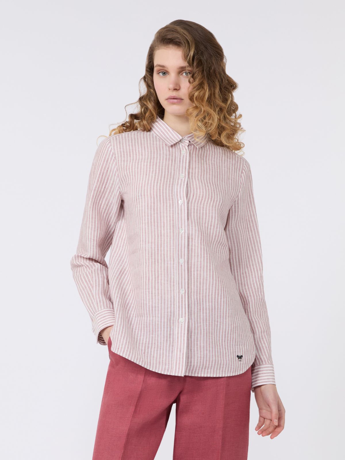 Camicia a righe in tela di lino - ROSA ANTICO - Weekend - 2