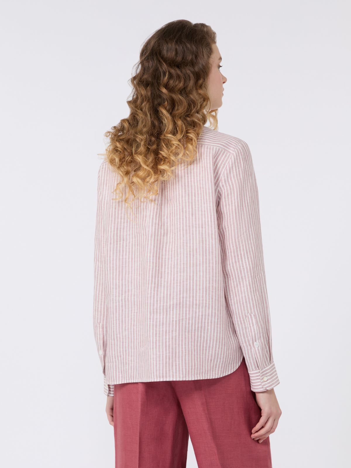 Camicia a righe in tela di lino - ROSA ANTICO - Weekend - 3