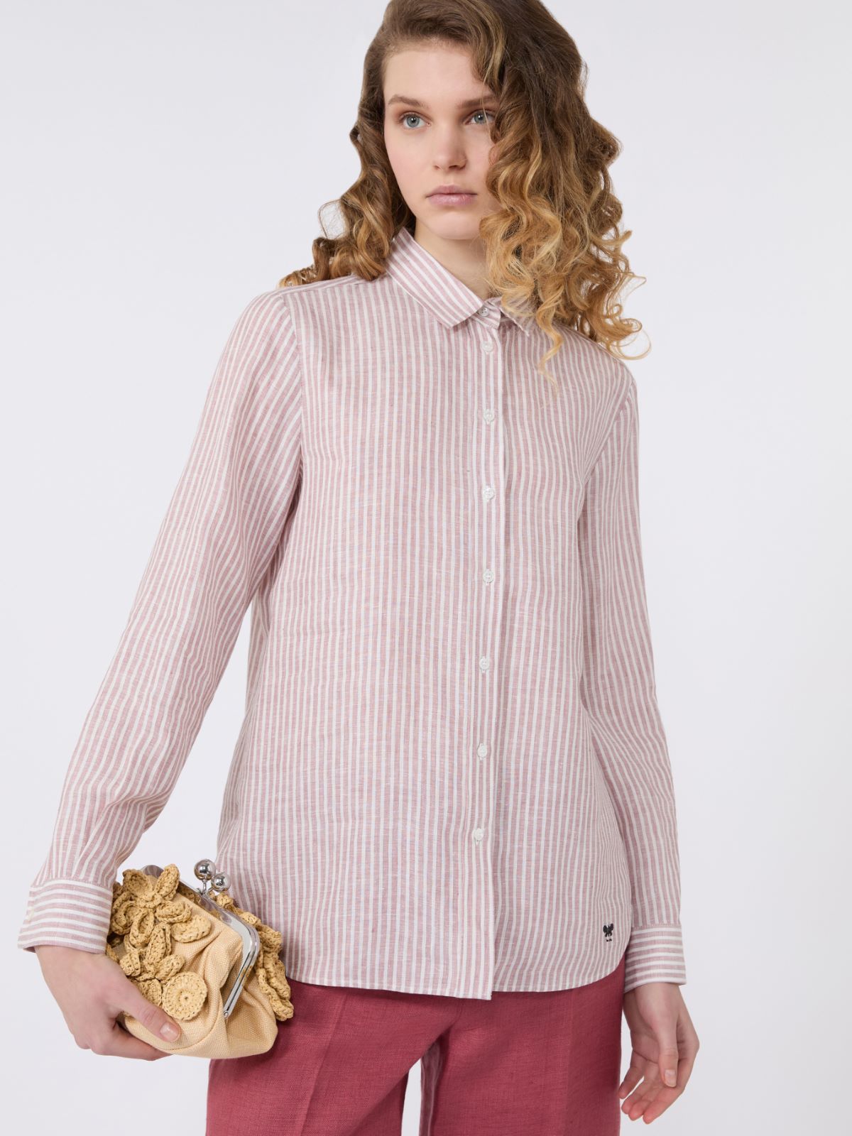 Camicia a righe in tela di lino - ROSA ANTICO - Weekend - 4