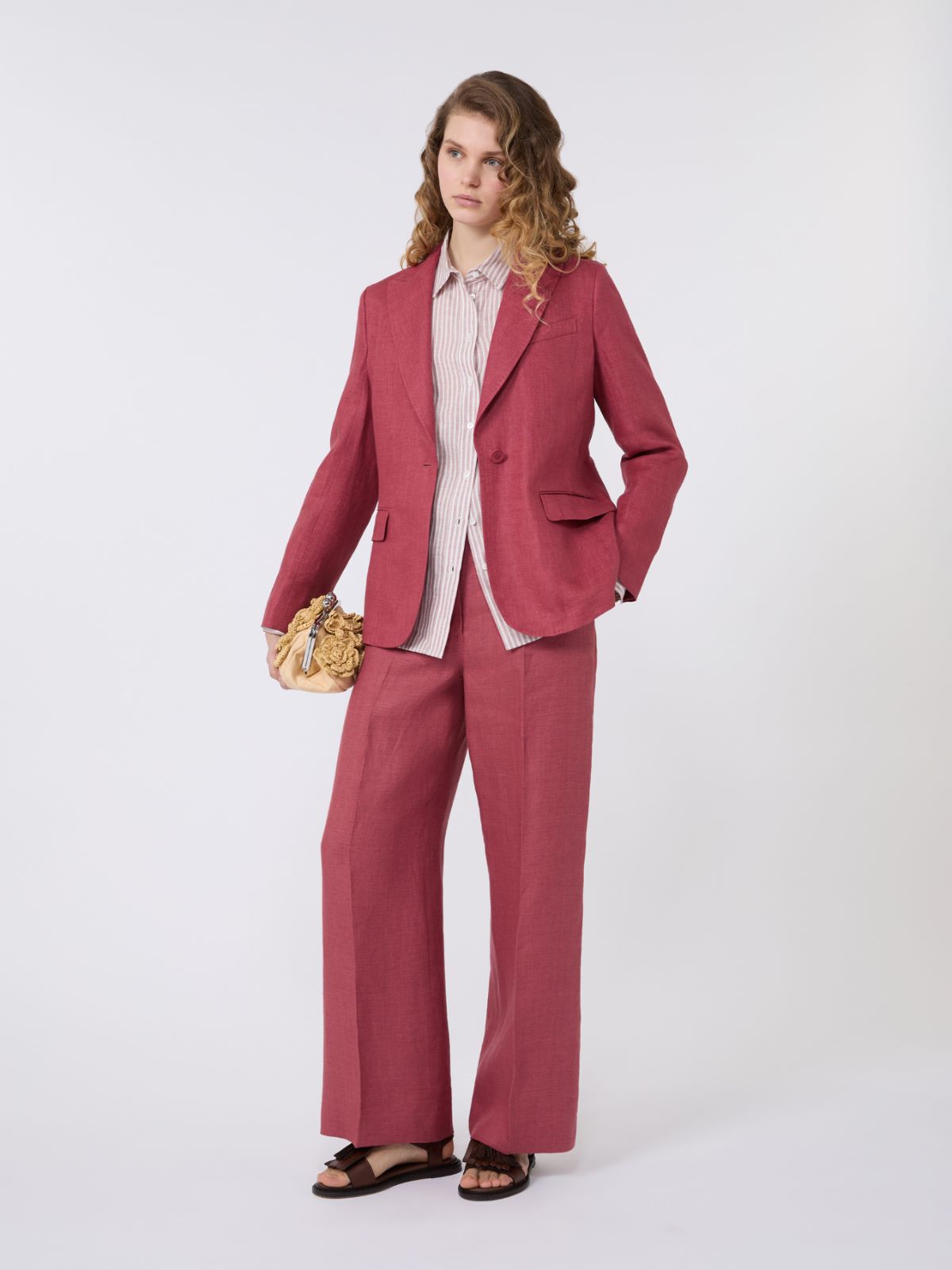 Camicia a righe in tela di lino - ROSA ANTICO - Weekend