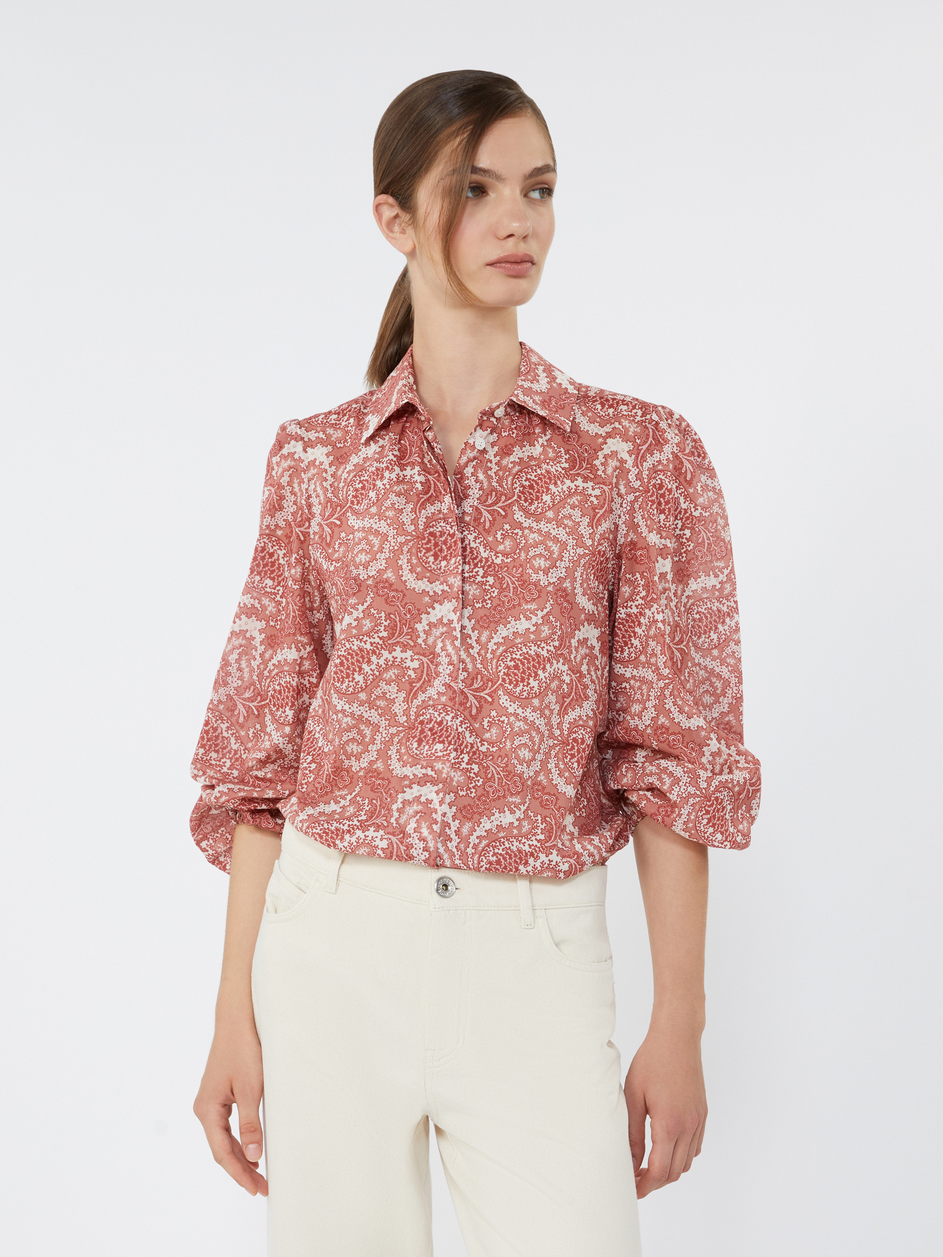 Printed cotton voile shirt - CHERRY - Weekend Max Mara - 4