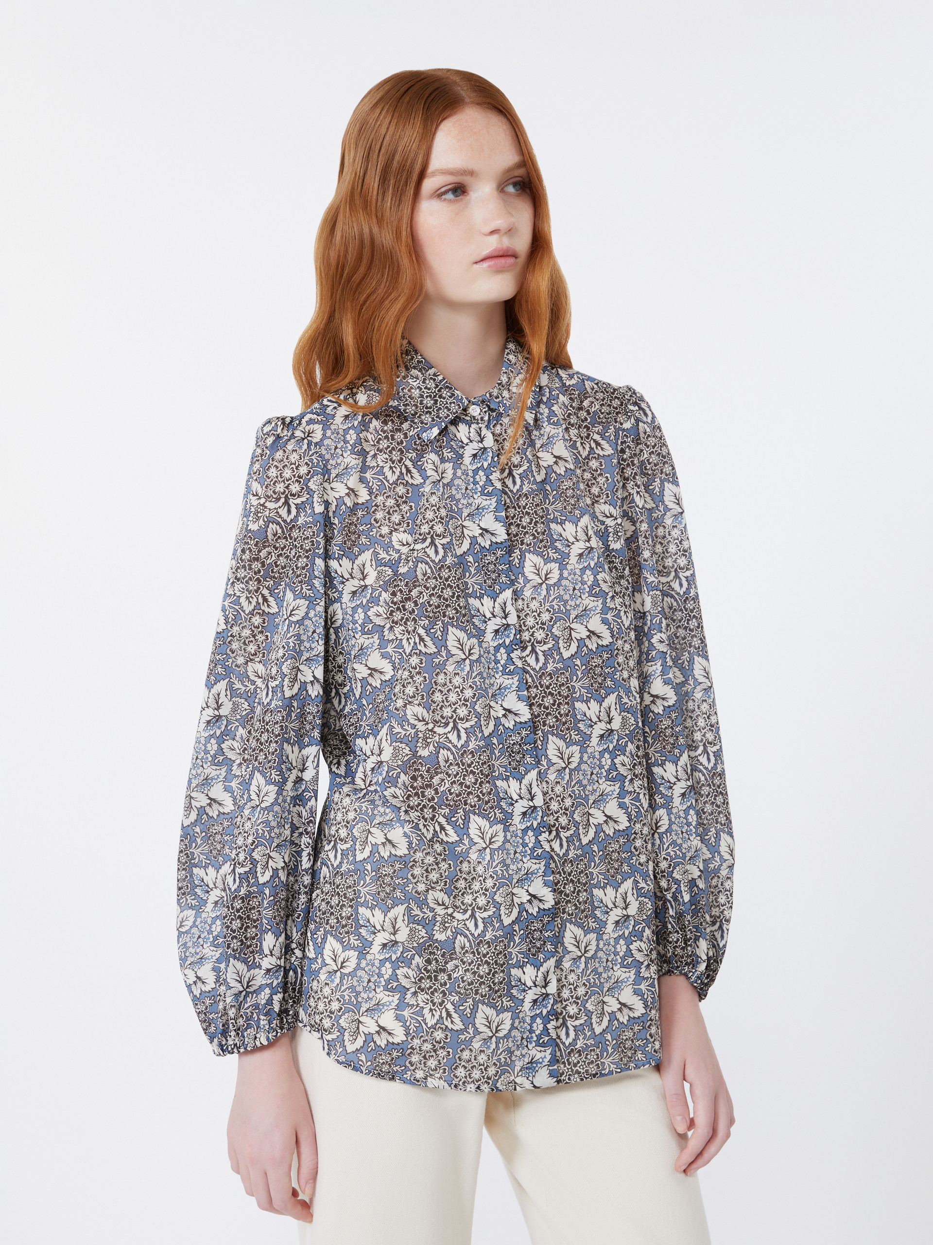 Printed cotton voile shirt - NAVY - Weekend Max Mara - 4