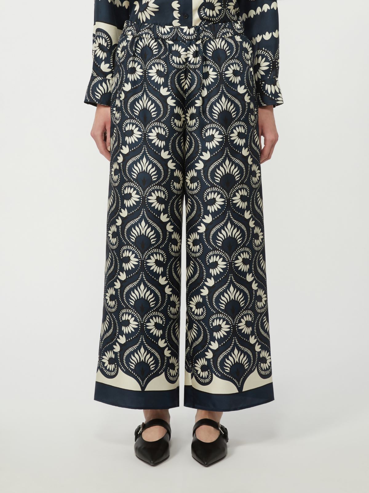 Fluid printed silk trousers - NAVY - Weekend - 2