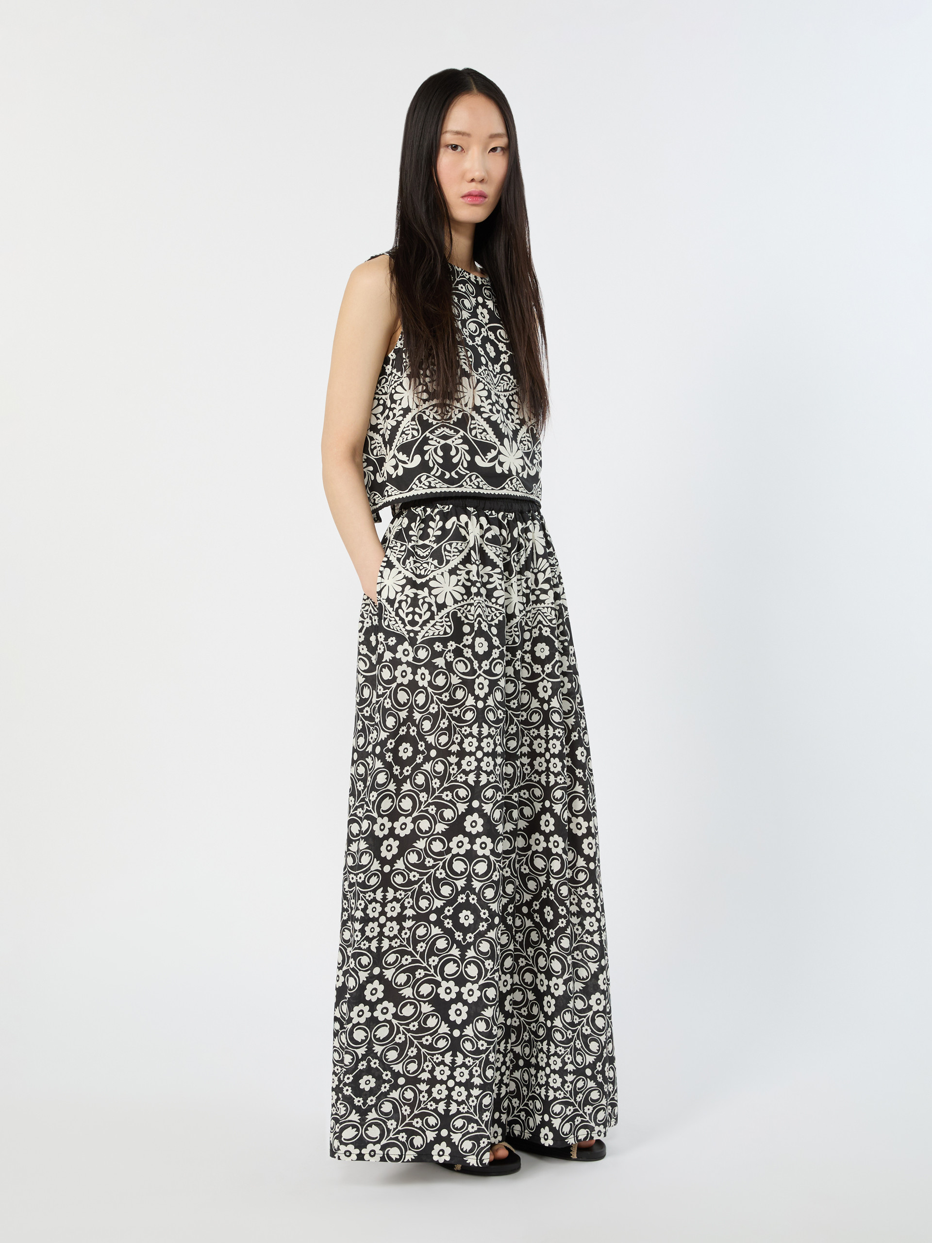 Wide-leg printed cotton trousers - BLACK - Weekend Max Mara