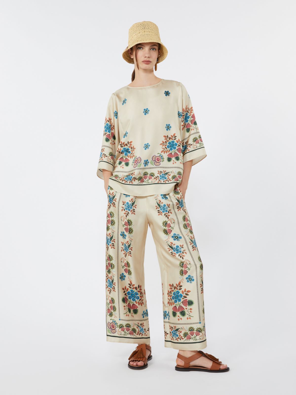 Printed silk twill trousers - IVORY - Weekend
