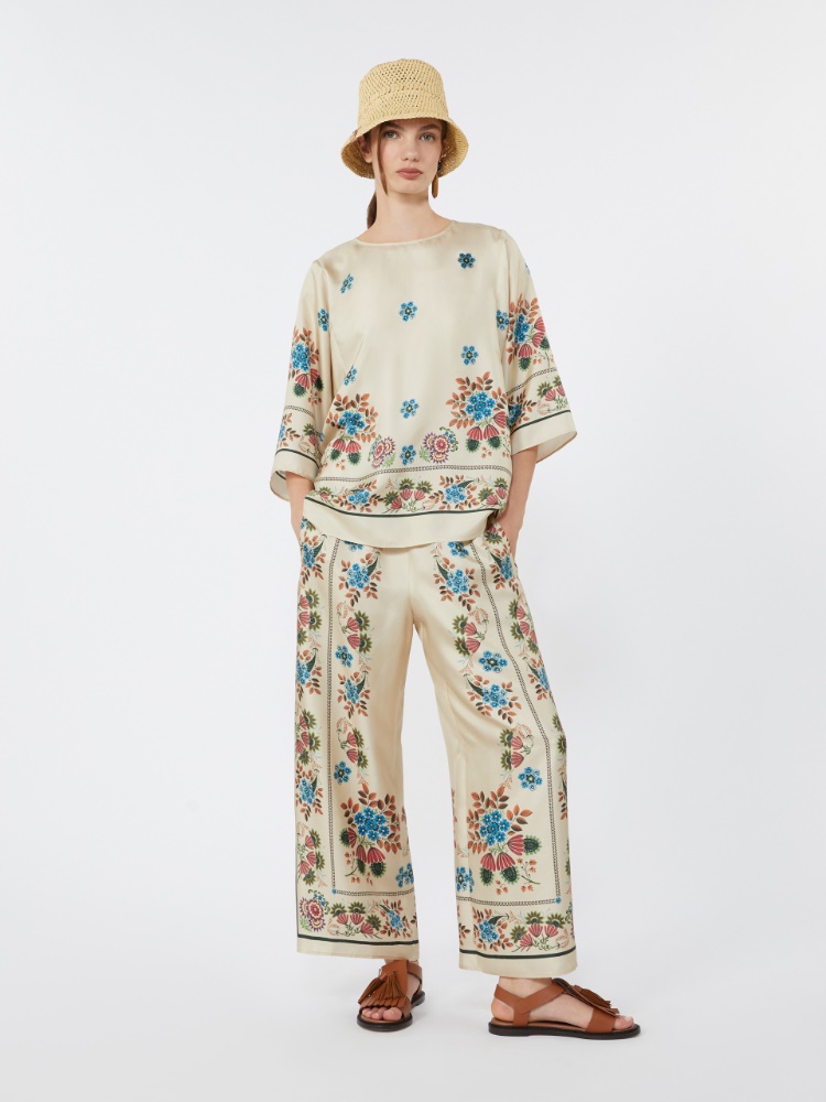 Printed silk twill trousers - IVORY - Weekend