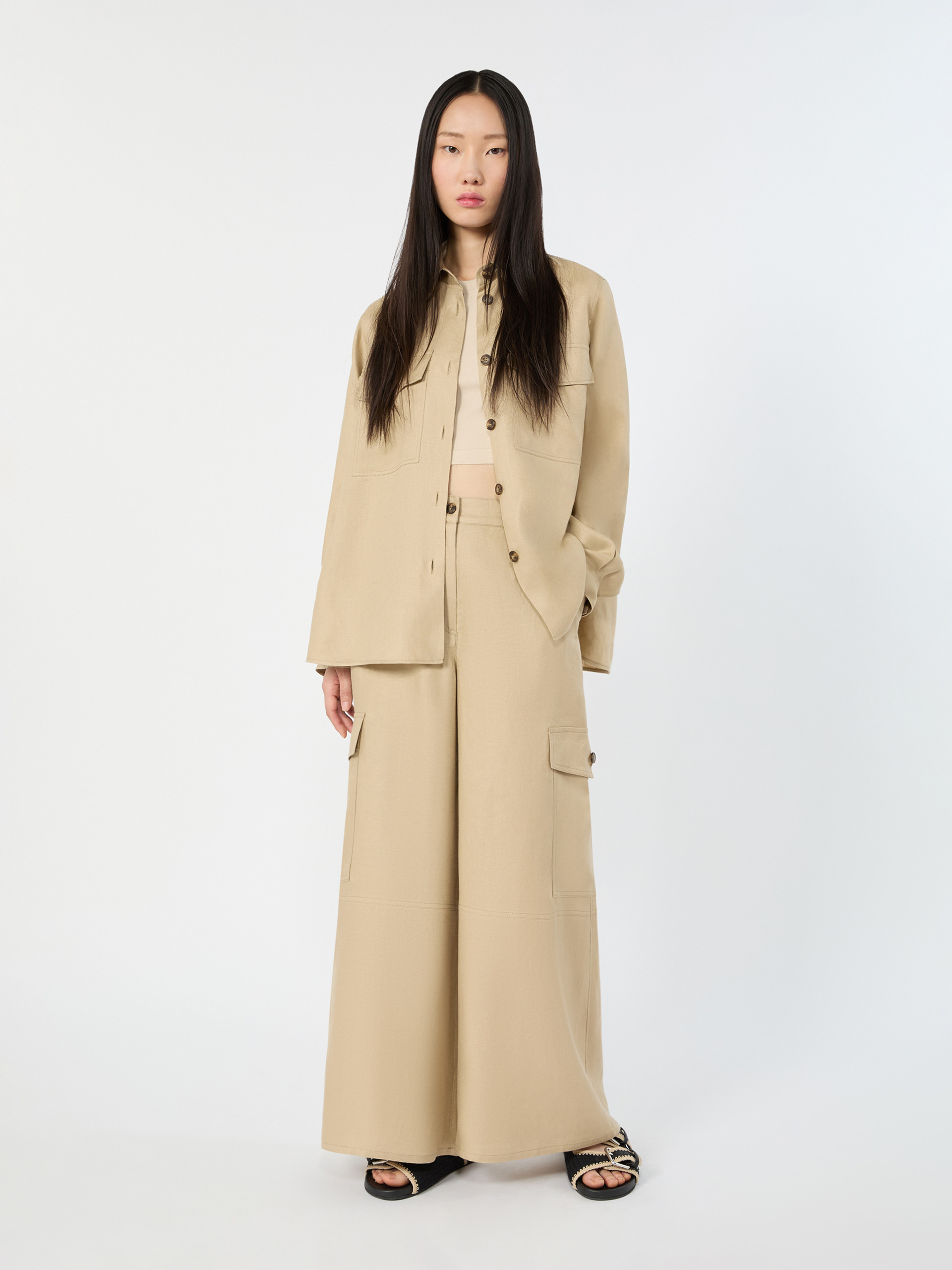Linen gabardine cargo trousers - SAND - Weekend Max Mara