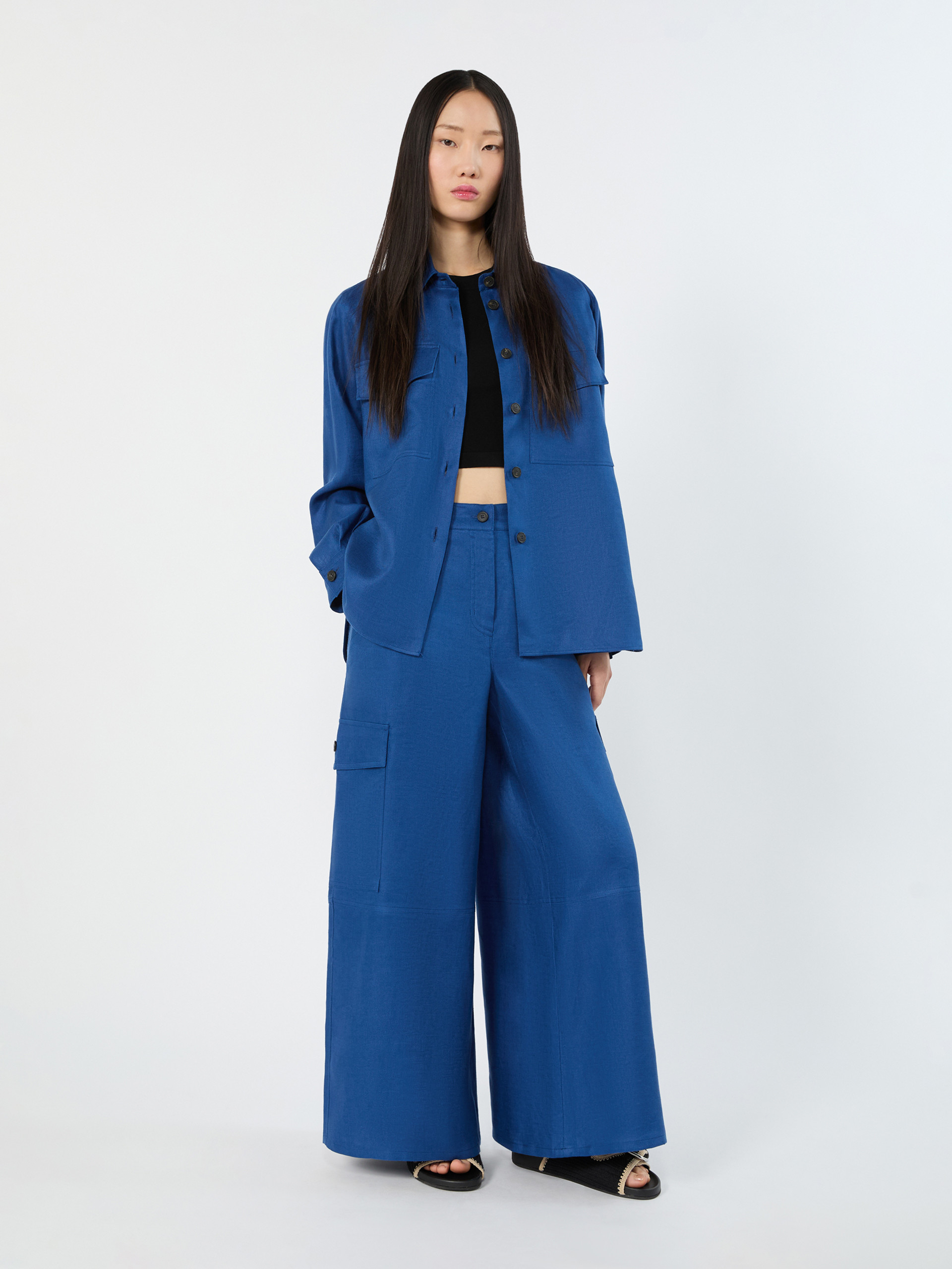 Linen gabardine cargo trousers - CORNFLOWER BLUE - Weekend Max Mara