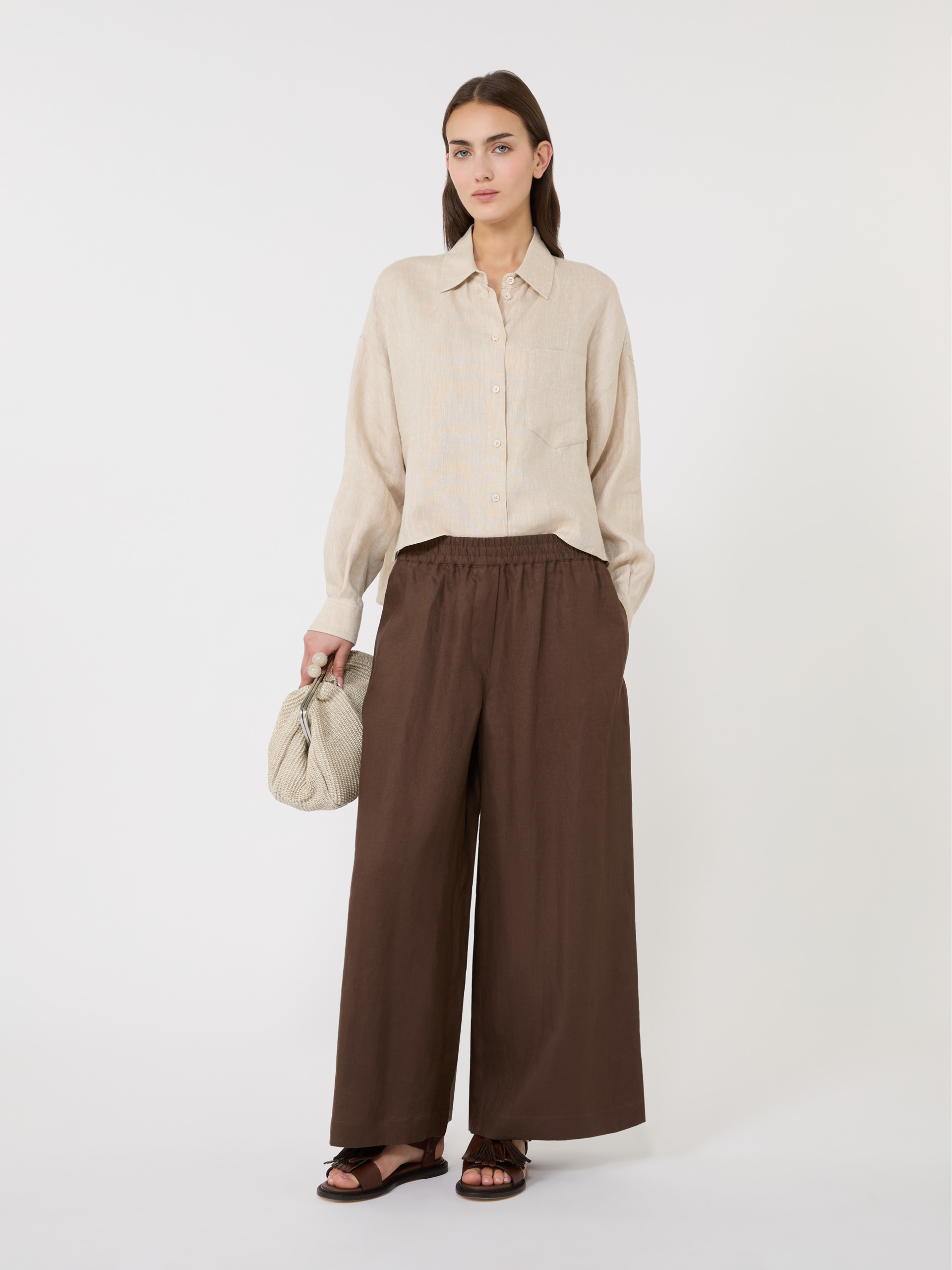 Wide-leg linen trousers - CHOCOLATE - Weekend Max Mara