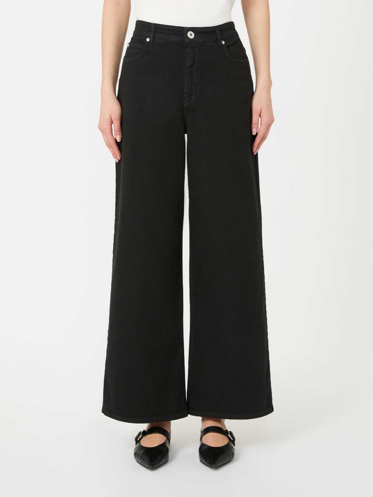 Cotton drill wide-leg trousers - BLACK - Weekend - 2