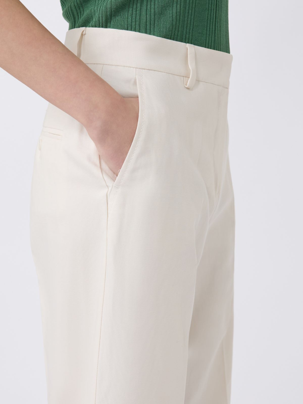 Cotton and linen canvas trousers - ECRU - Weekend - 4