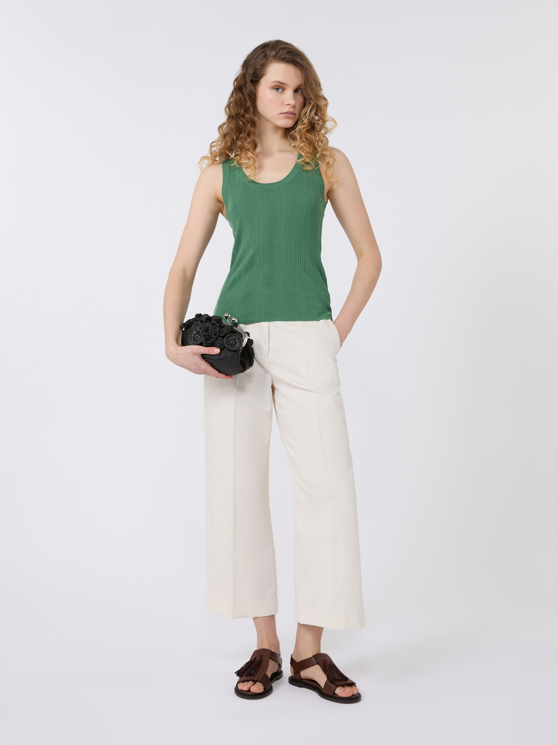 Cotton and linen canvas trousers - ECRU - Weekend Max Mara