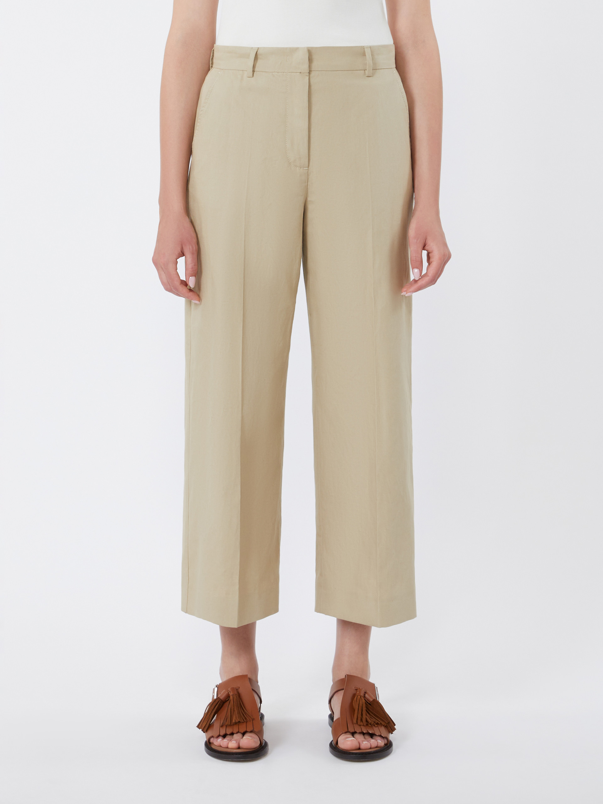 Cotton and linen canvas trousers - SAND - Weekend Max Mara - 2