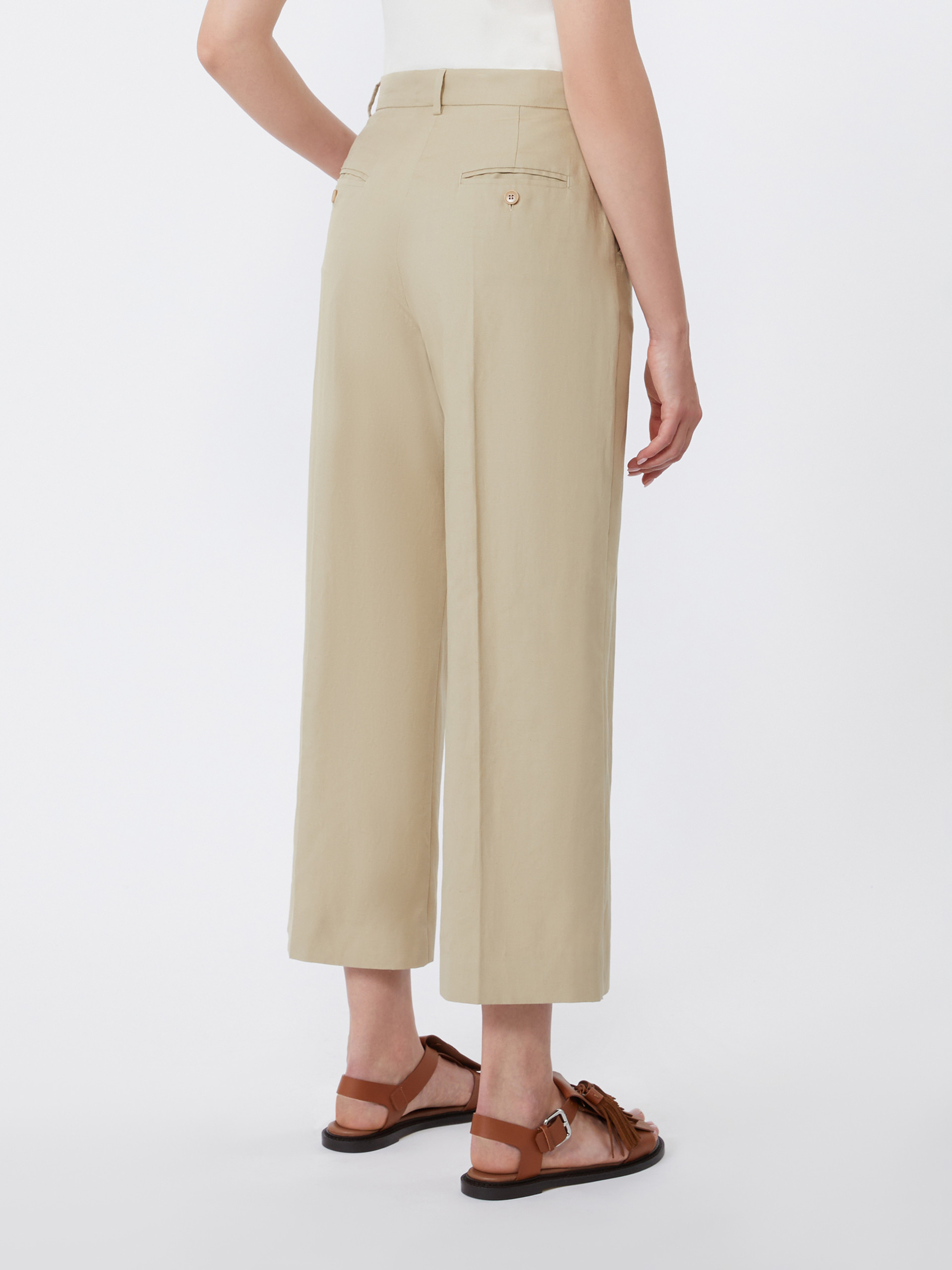 Cotton and linen canvas trousers - SAND - Weekend Max Mara - 3