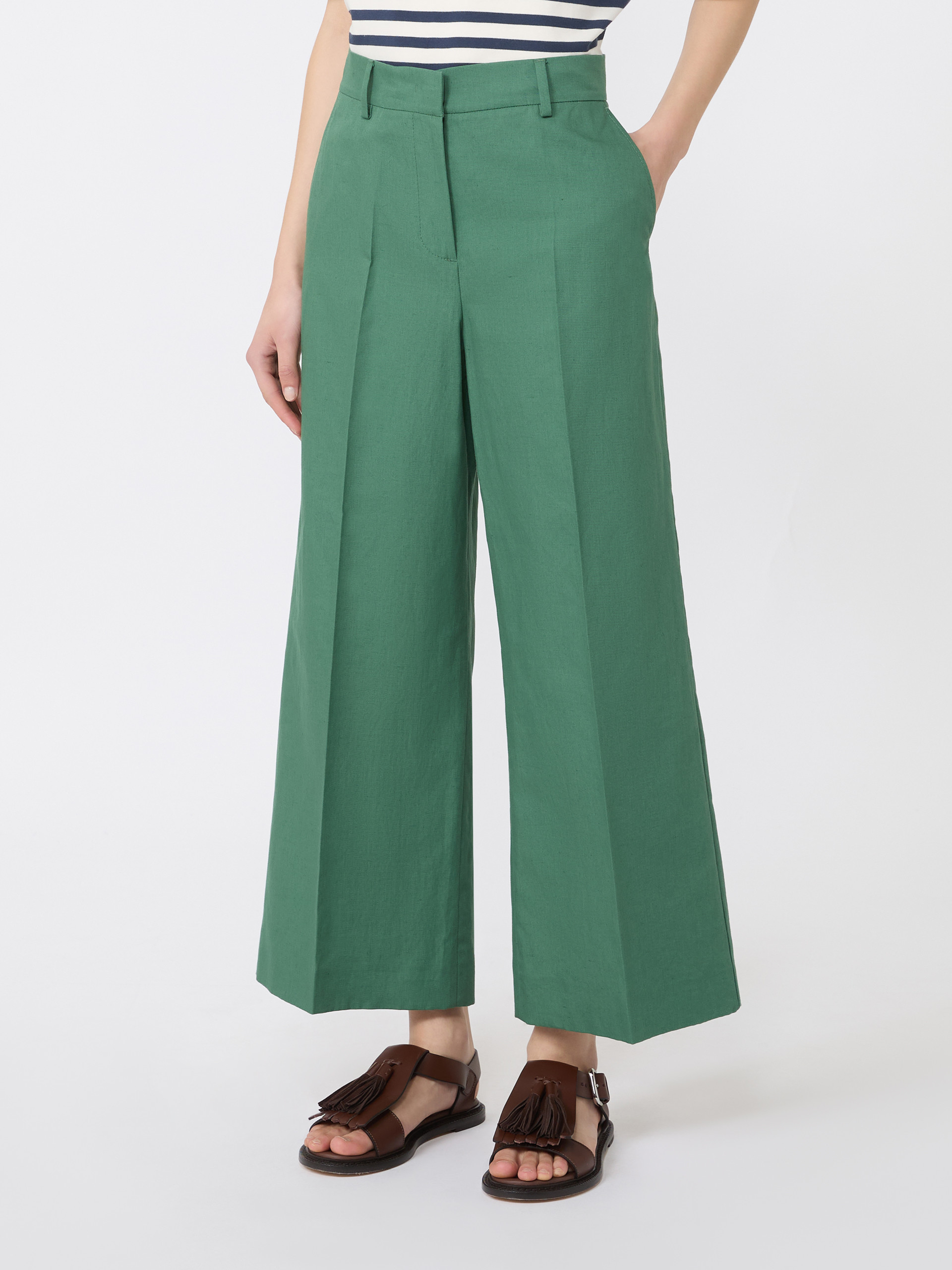Cotton and linen canvas trousers - GREEN - Weekend Max Mara - 2