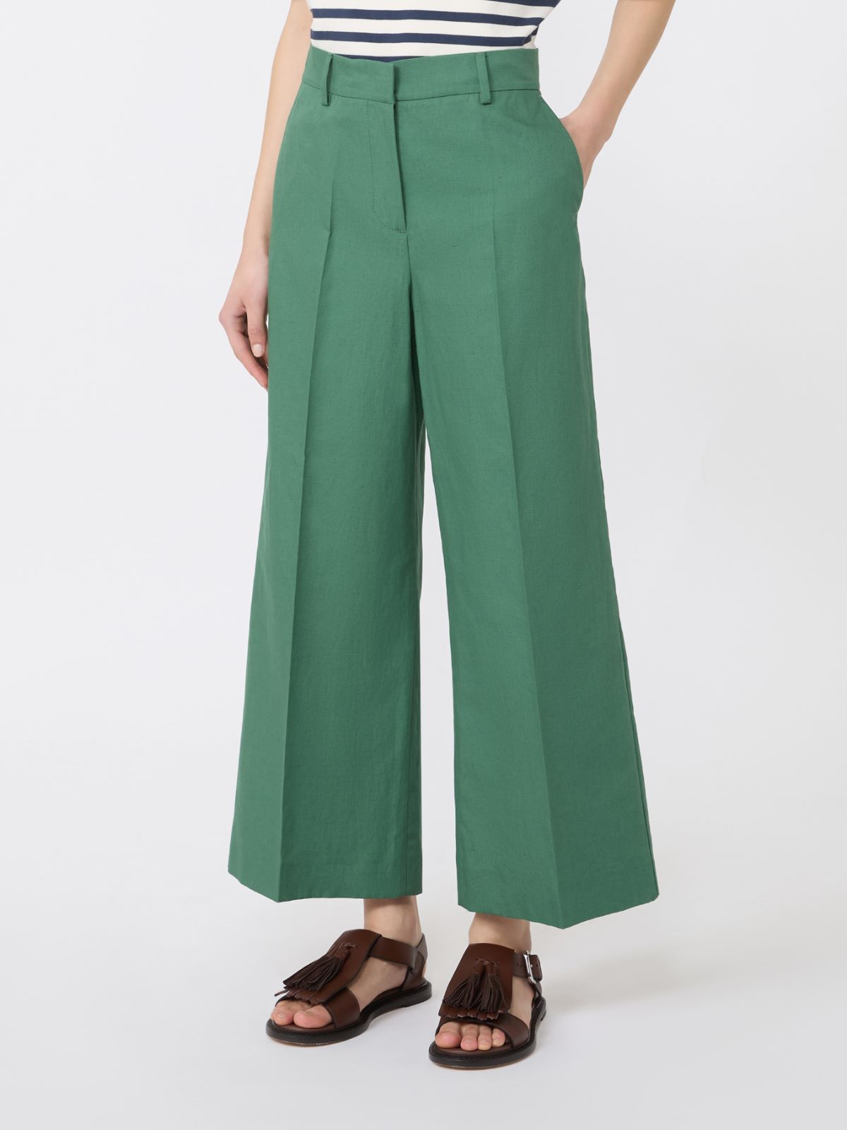 Cotton and linen canvas trousers - GREEN - Weekend - 2