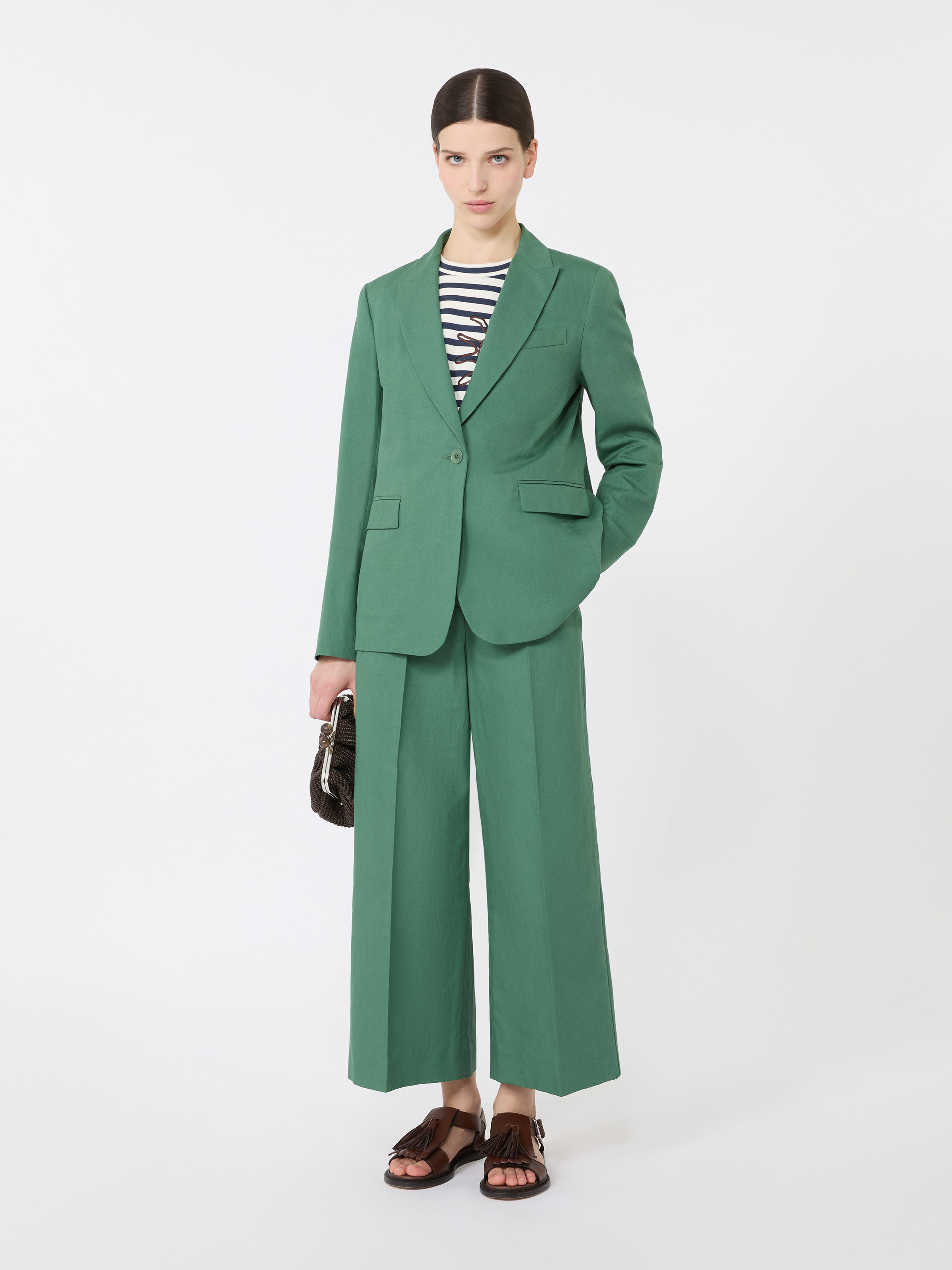 Cotton and linen canvas trousers - GREEN - Weekend Max Mara