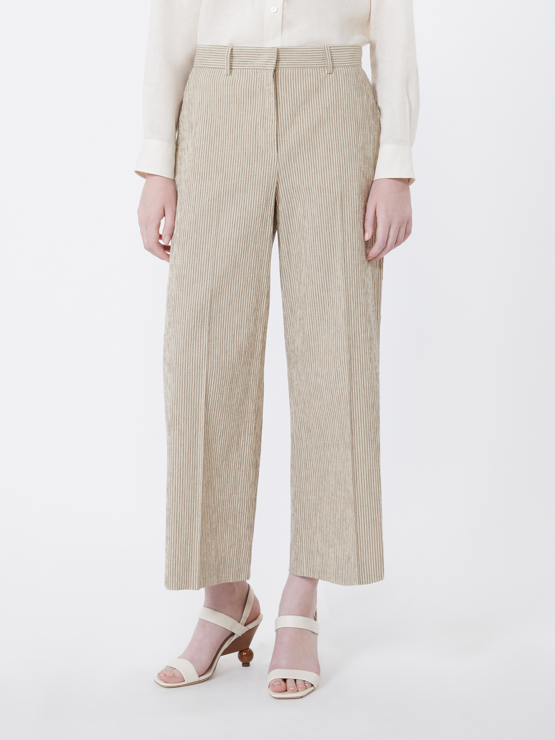 Cotton and linen seersucker trousers - SAND - Weekend Max Mara - 2