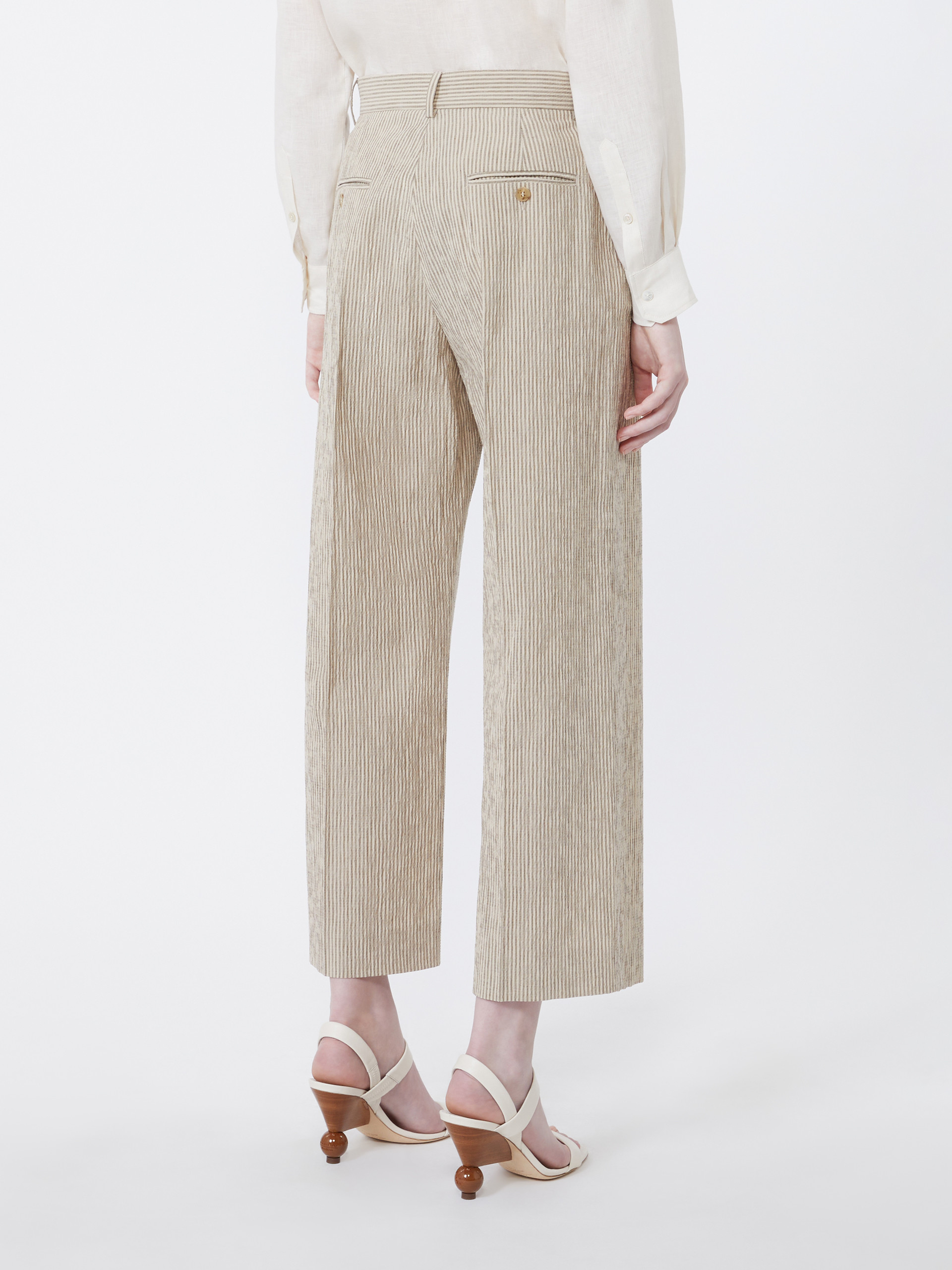 Cotton and linen seersucker trousers - SAND - Weekend Max Mara - 3