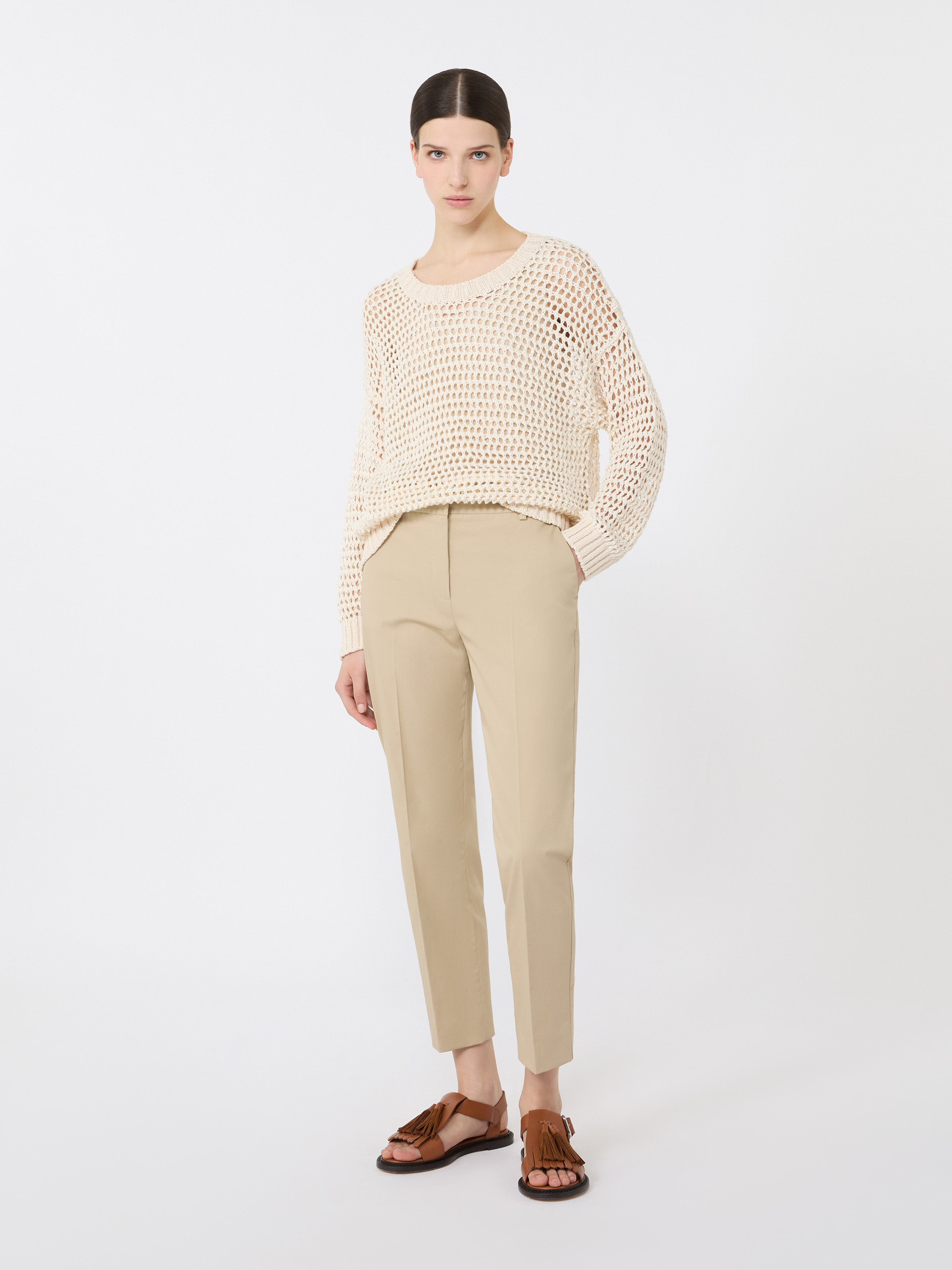 Slim-fit stretch cotton trousers - SAND - Weekend Max Mara