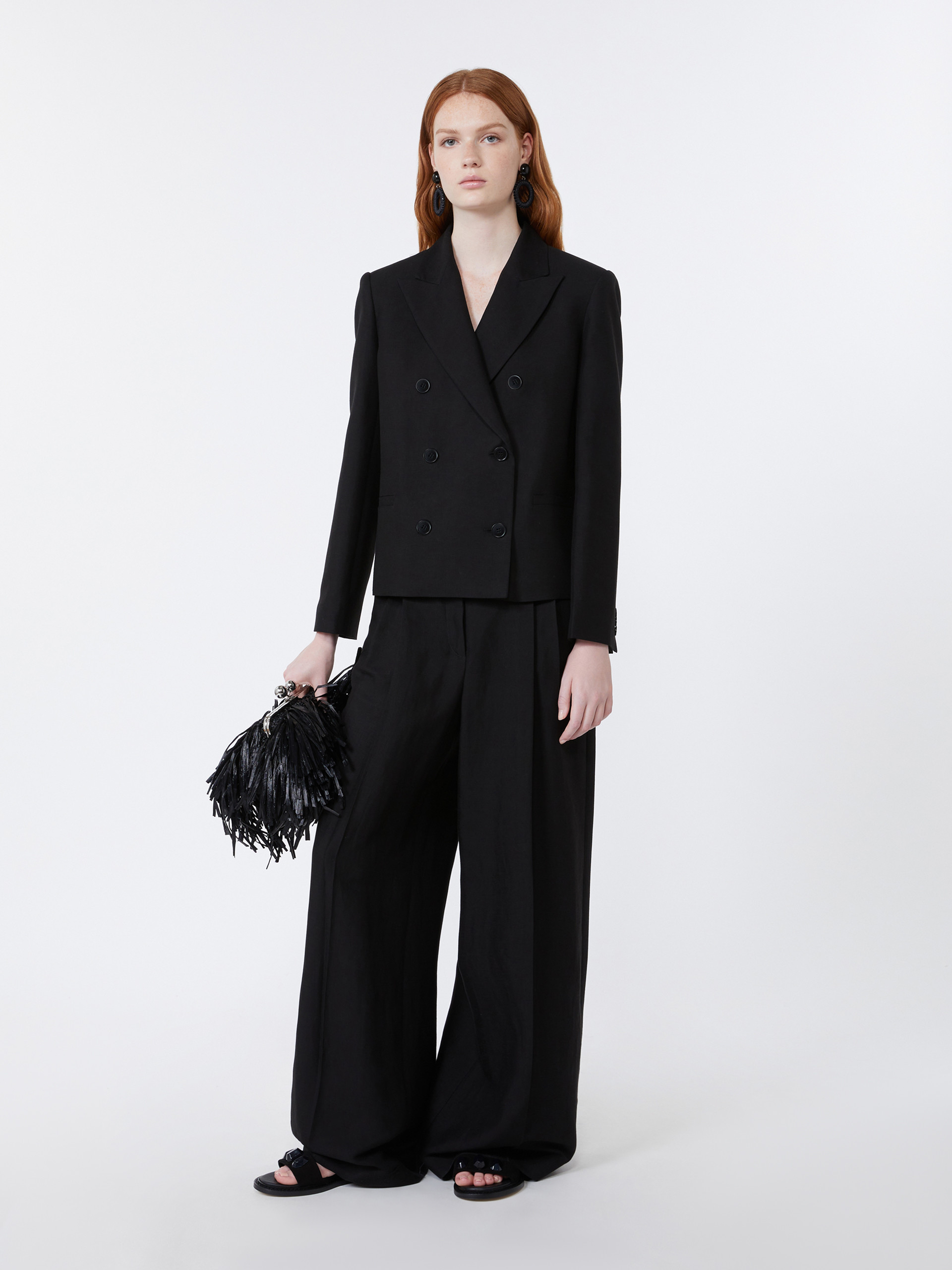Viscose and linen wide-leg trousers - BLACK - Weekend Max Mara