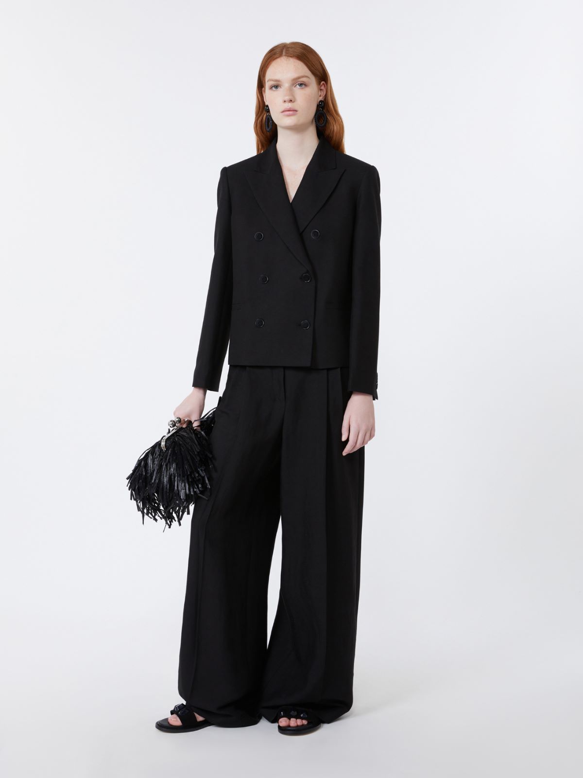 Viscose and linen wide-leg trousers - BLACK - Weekend