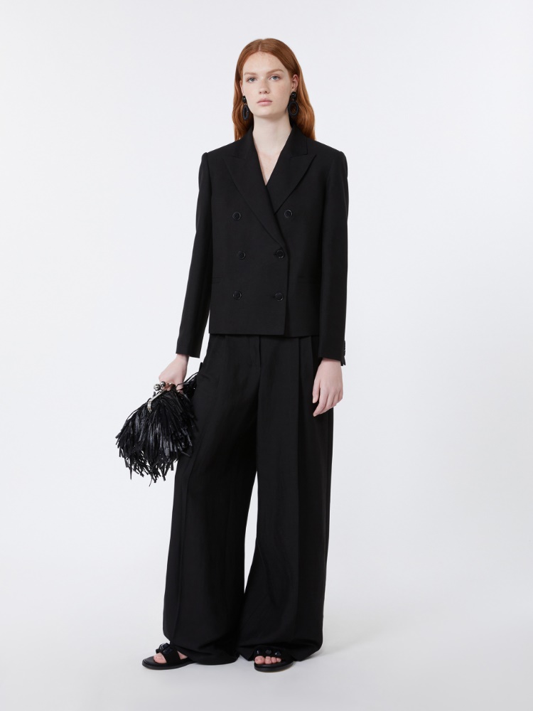 Viscose and linen wide-leg trousers - BLACK - Weekend