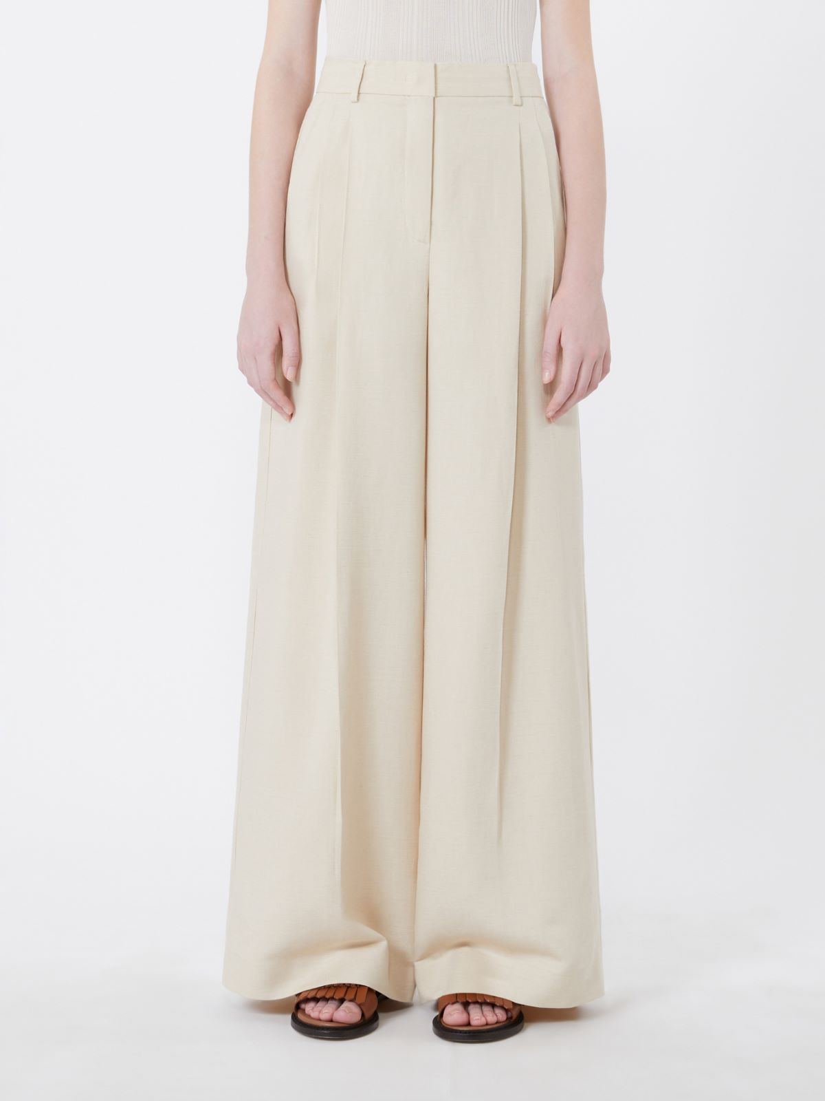 Viscose and linen wide-leg trousers - BEIGE - Weekend - 2