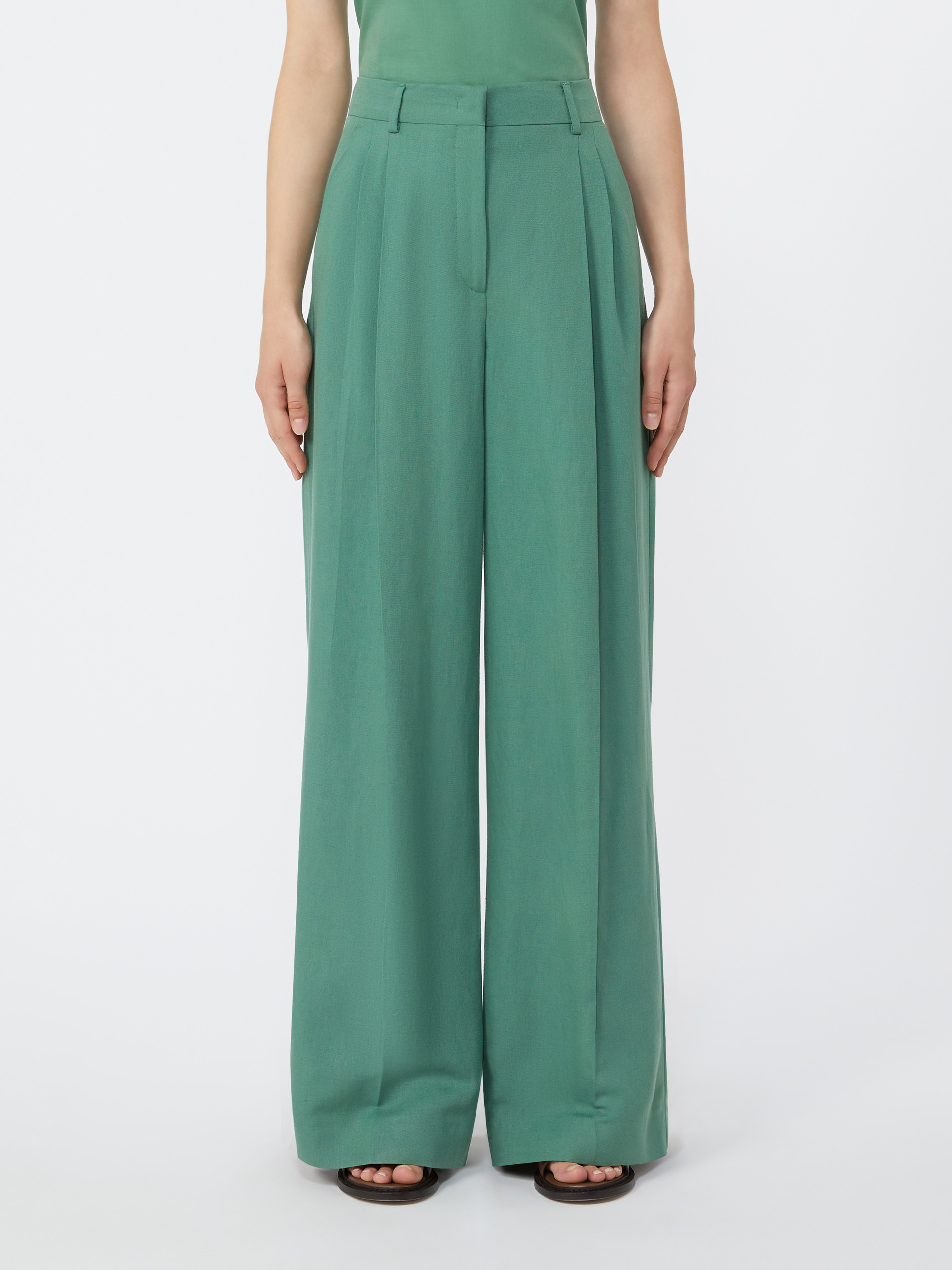 Viscose and linen wide-leg trousers - GREEN - Weekend Max Mara - 2