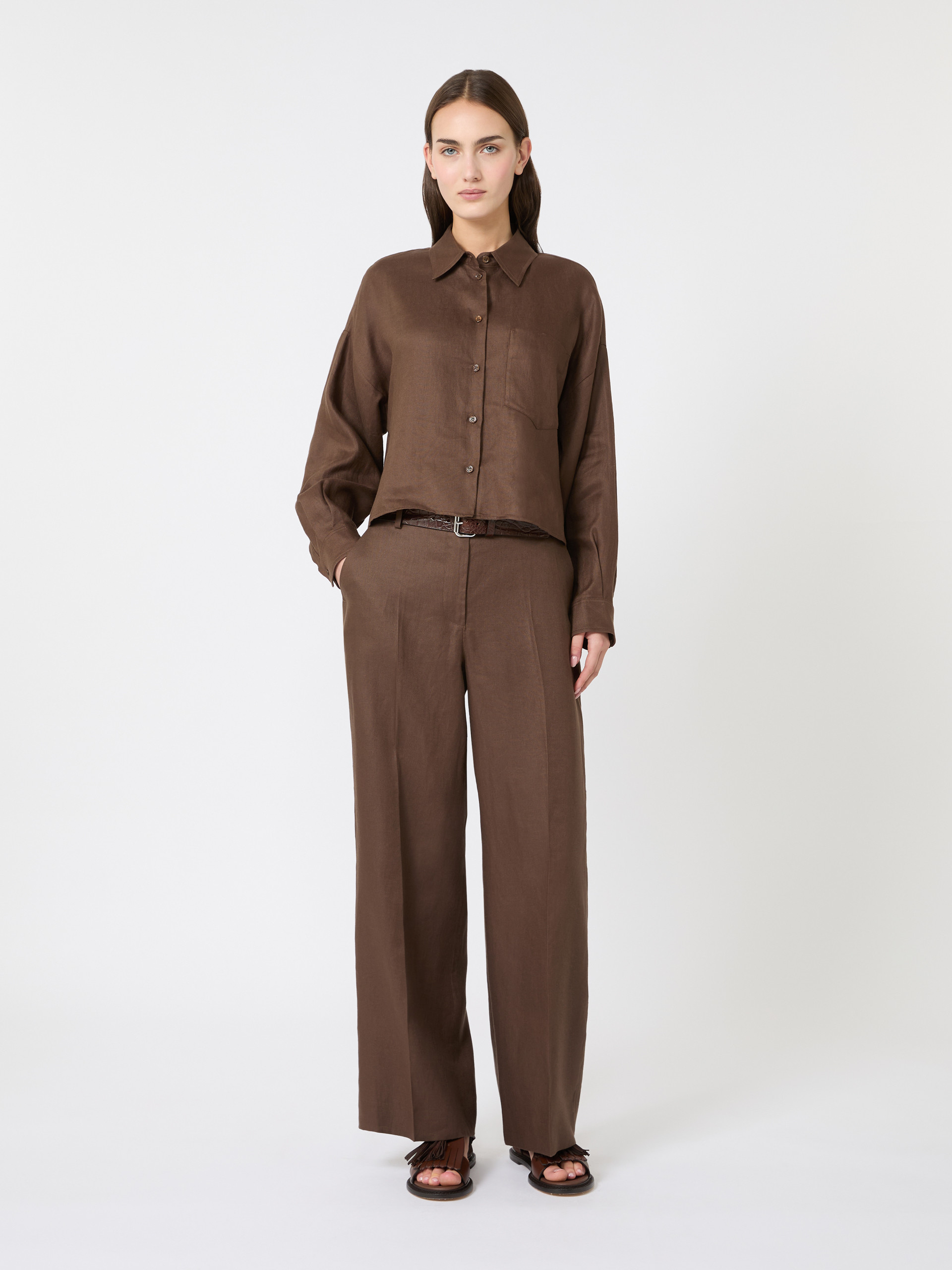 Linen canvas trousers - CHOCOLATE - Weekend Max Mara