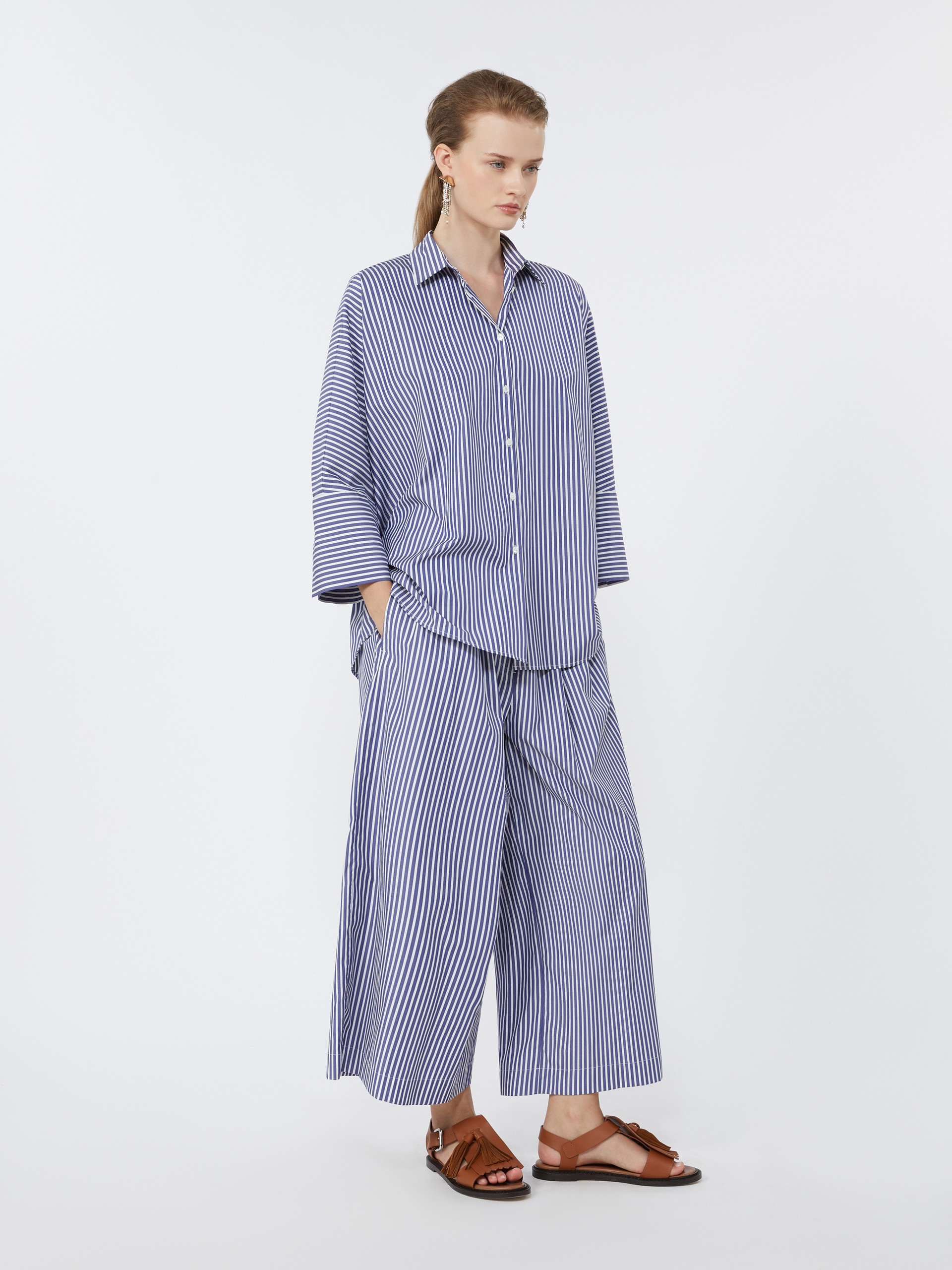 Cropped cotton poplin trousers - NAVY - Weekend Max Mara