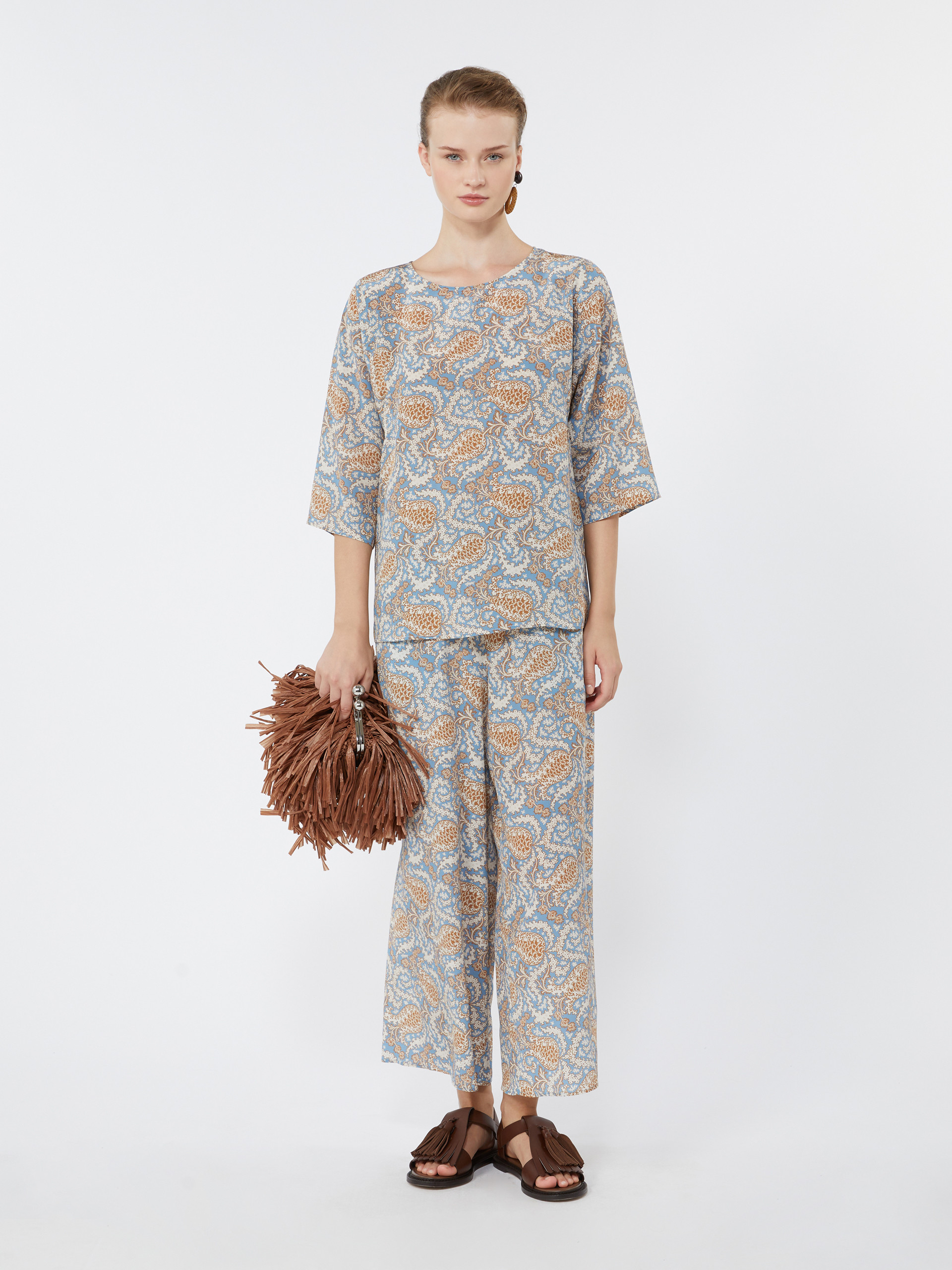 Printed crêpe de Chine trousers - LIGHT BLUE - Weekend Max Mara