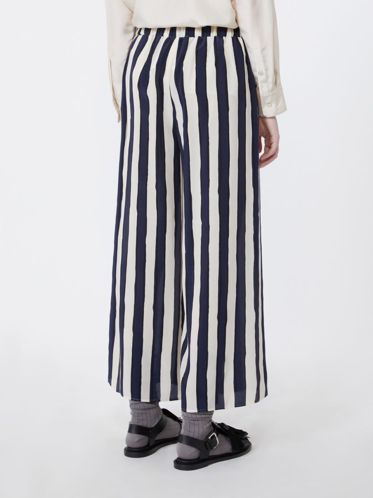 Printed crêpe de Chine trousers - NAVY - Weekend - 3