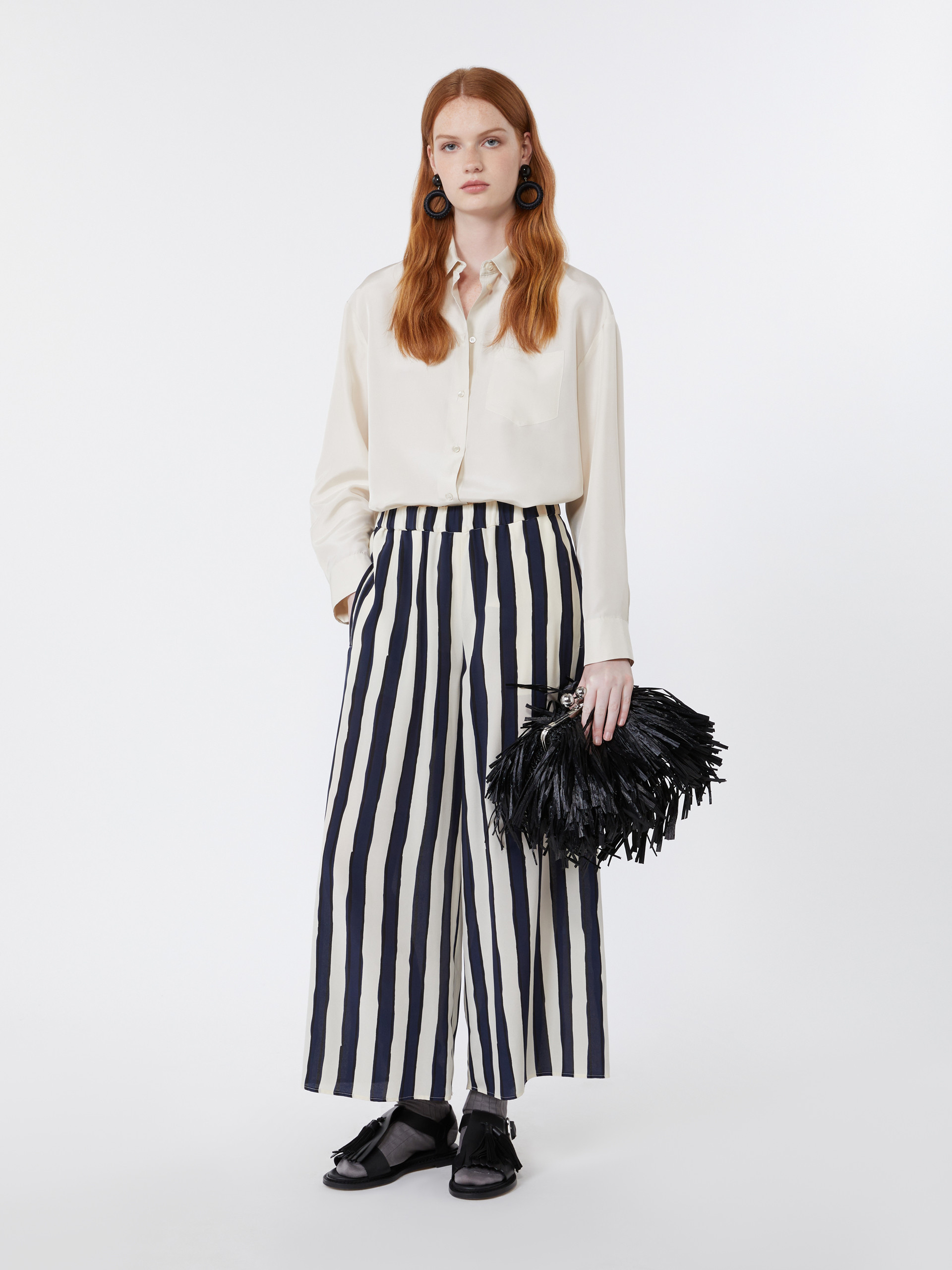 Printed crêpe de Chine trousers - NAVY - Weekend Max Mara